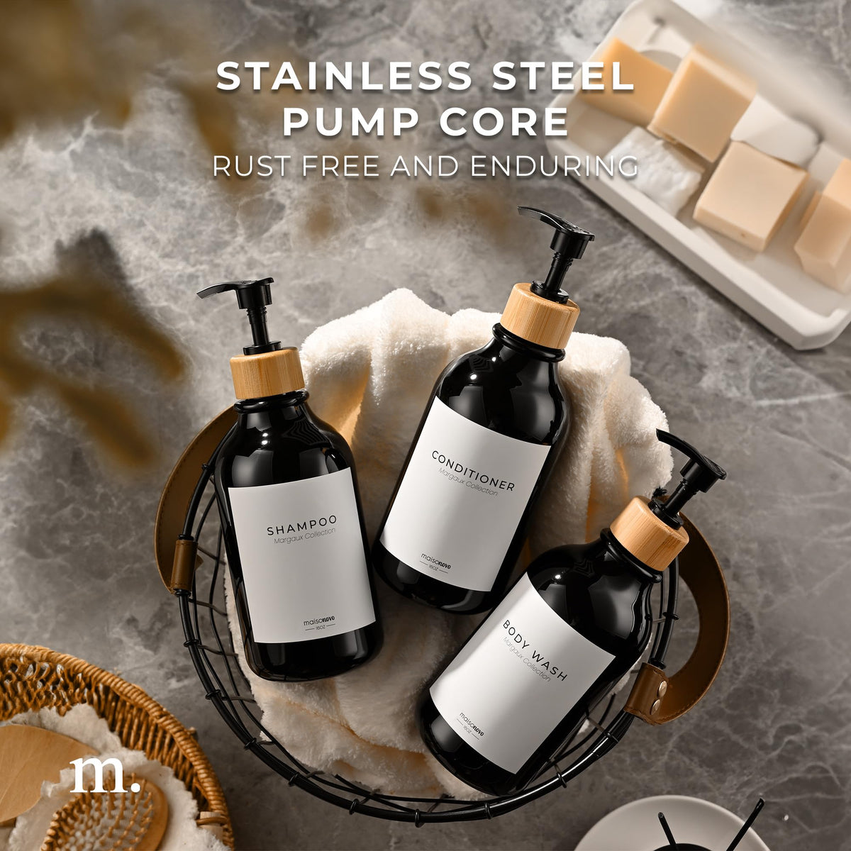 Shampoo and Conditioner Bottles Set of 3 Black Bamboo (3 Count)