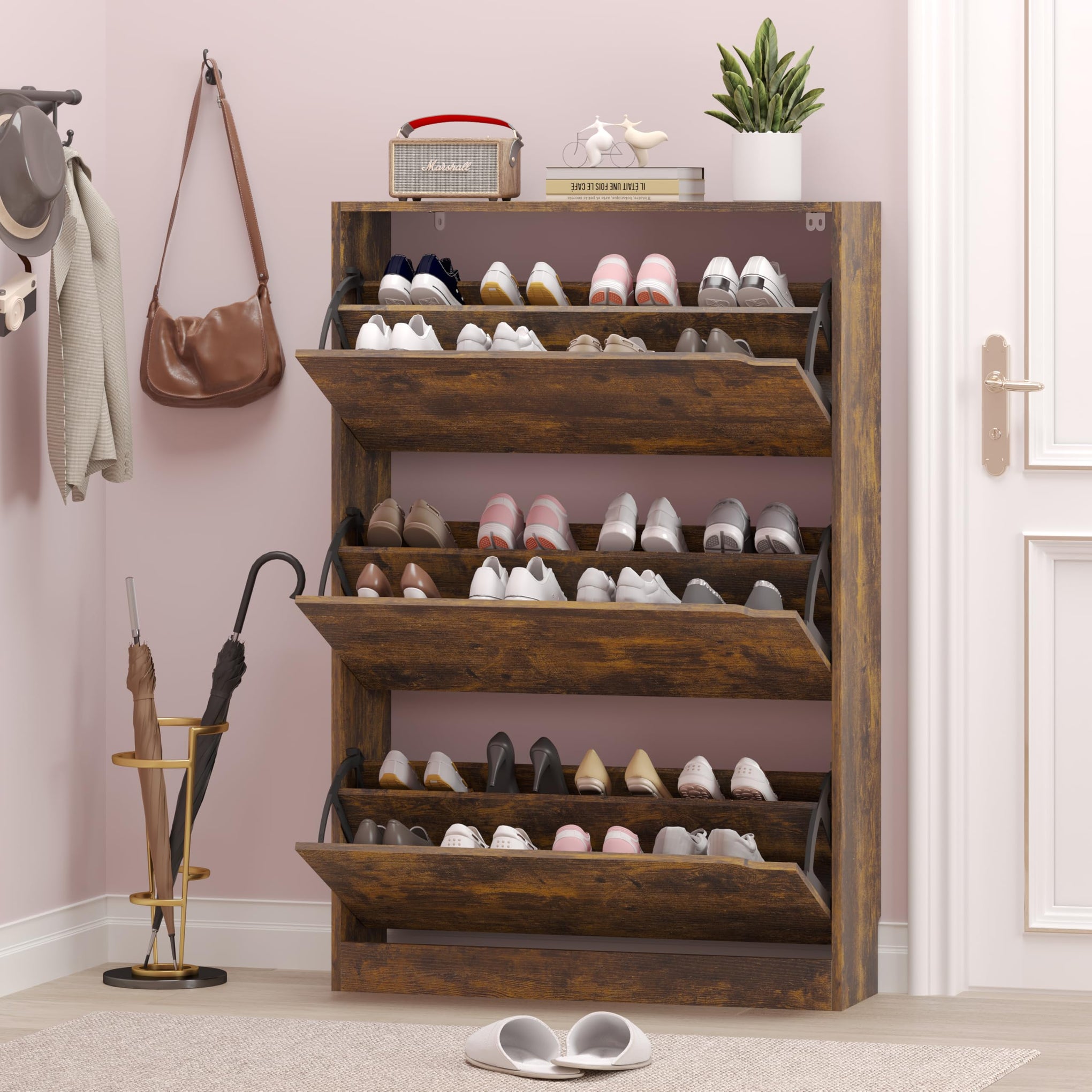 Shoe Cabinet with 3 Flip Drawers