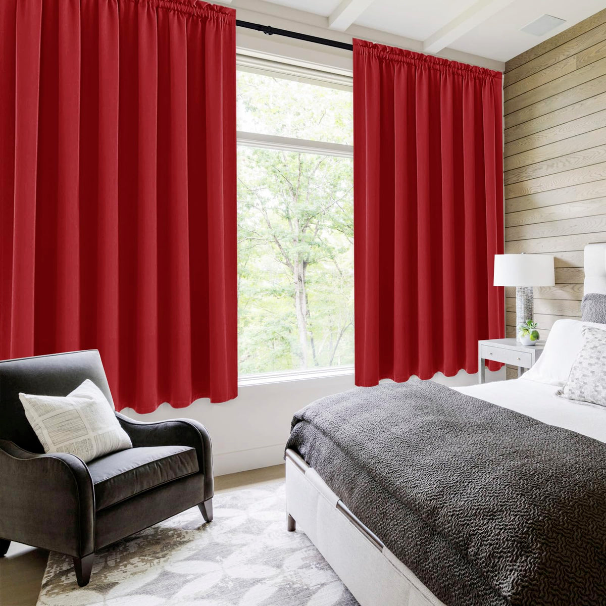 Wide Blackout Curtains for Bedroom Living Room 70 x 72 Inch Long Red