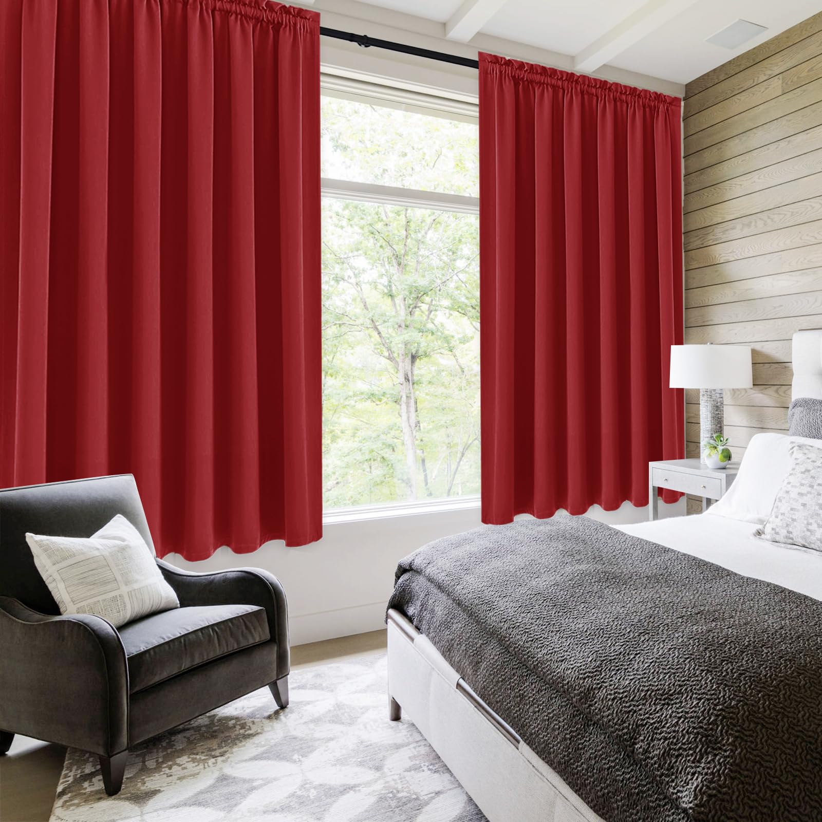 Wide Blackout Curtains for Bedroom Living Room 70 x 63 Inch Long Red