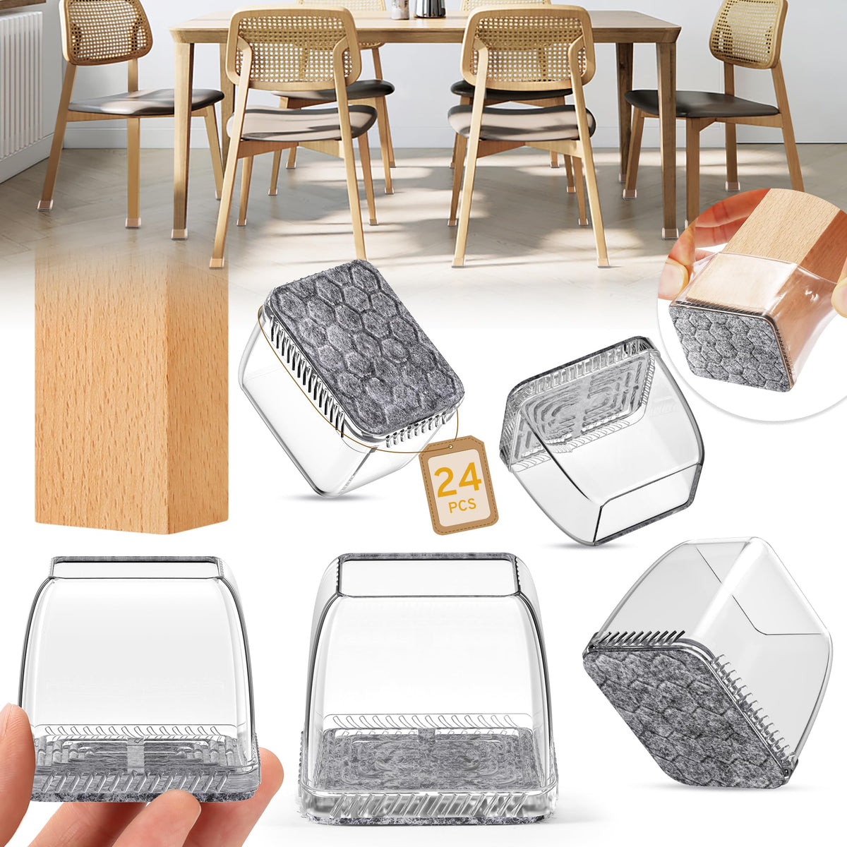 24PCS Rectangular Chair Leg Floor Protectors (24 Count)
