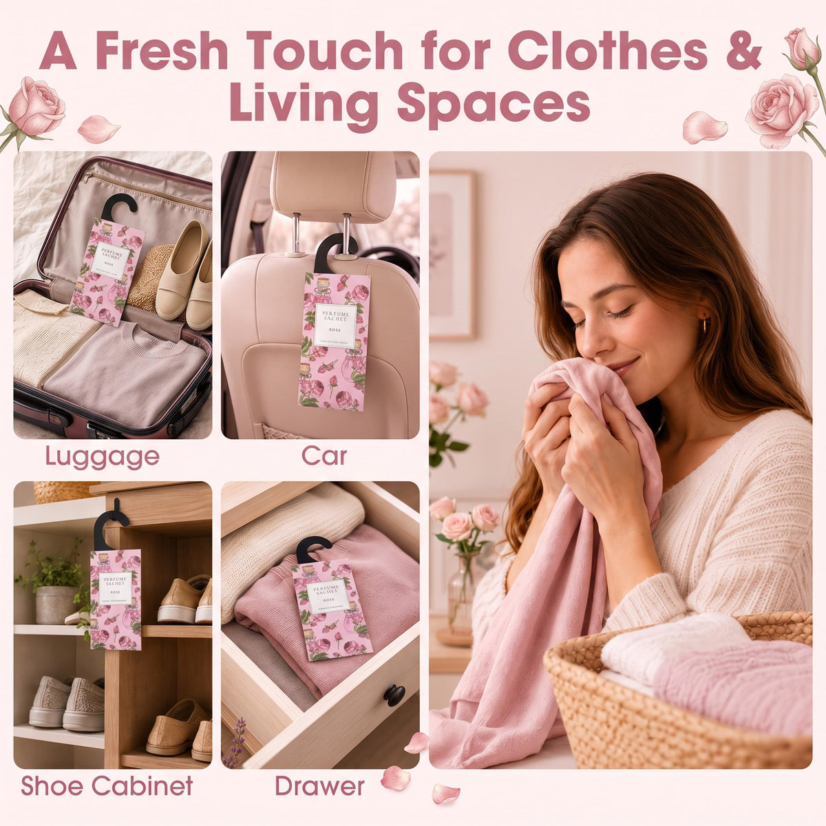 Large 12 Packs Rose Hanging Scented Sachets Long (12 Count)