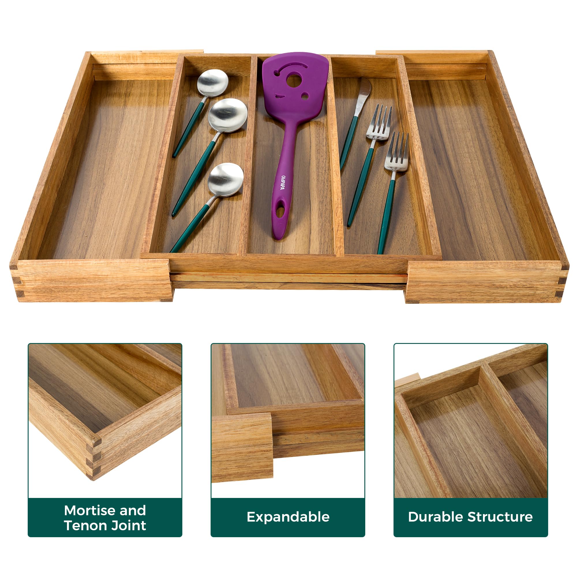 Acacia Kitchen Drawer Organizer Expandable