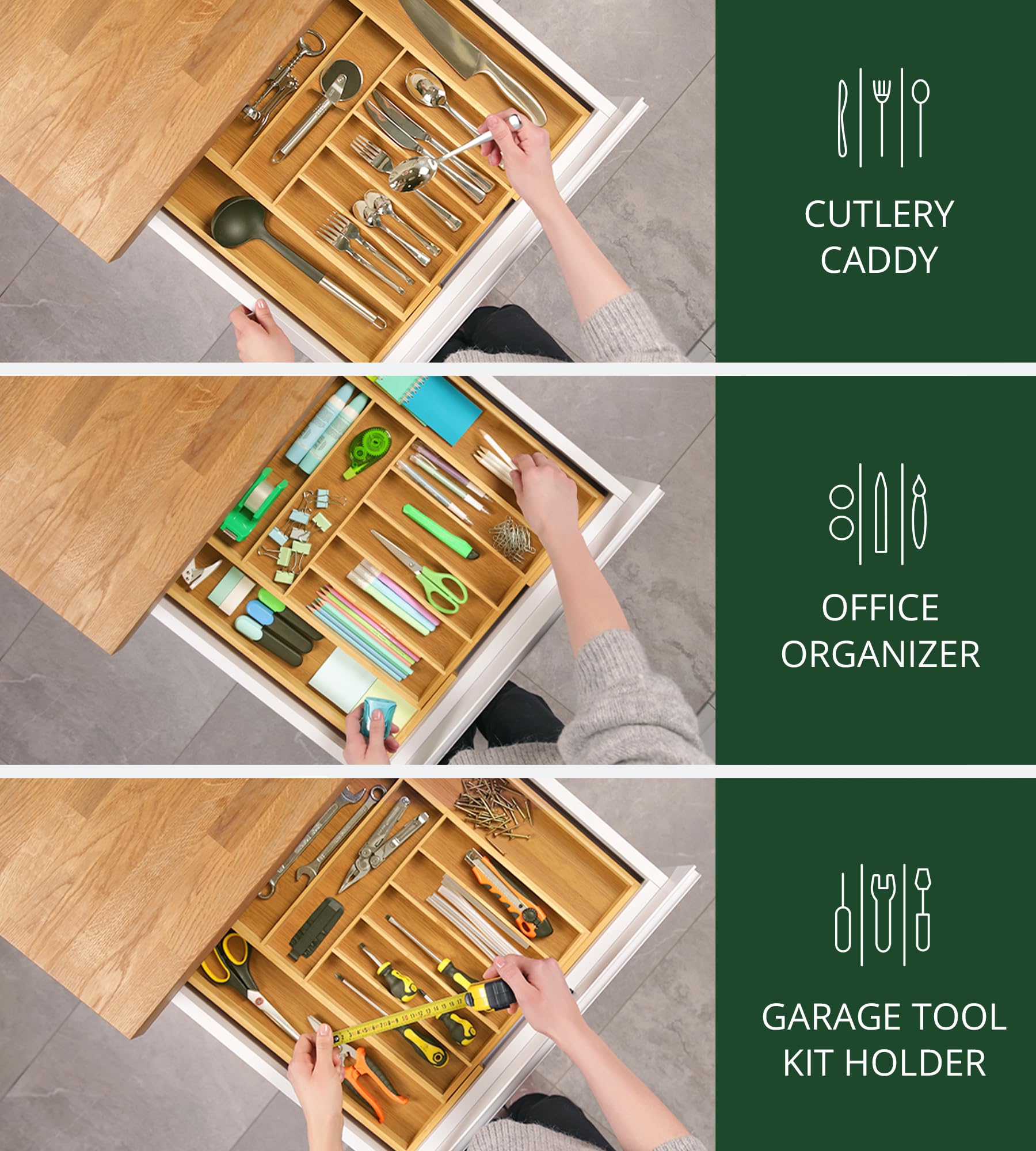 Luxury Bamboo Kitchen Drawer Organizer