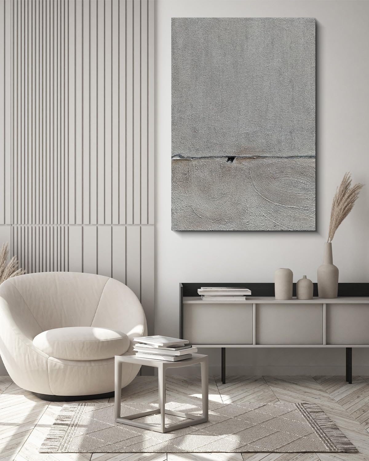Hand painted Minimalist Black and White art canvas Abstract Oil painting 36x24 inch wall decorative art