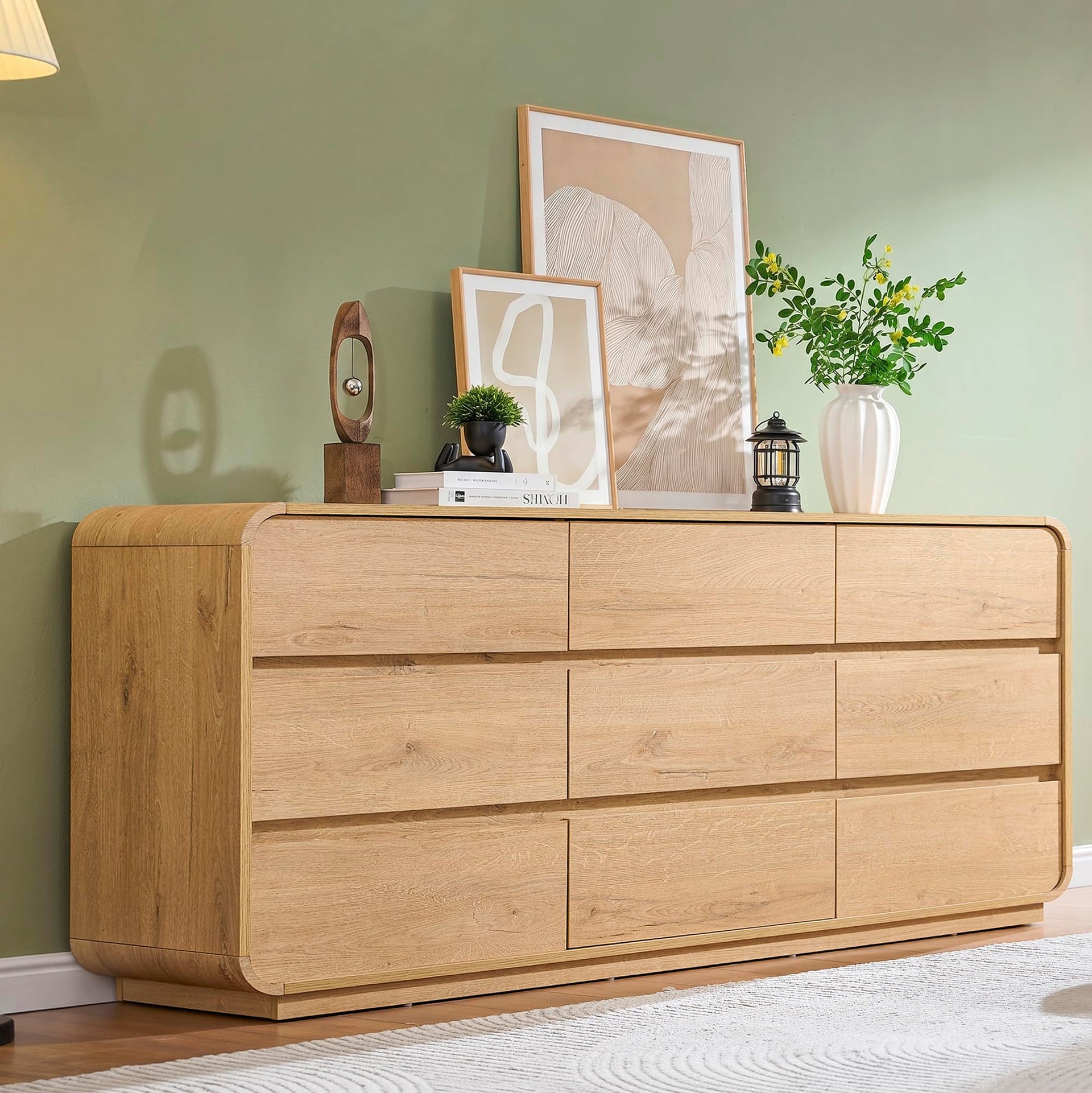 Natural Dresser for Bedroom with 9 Drawers