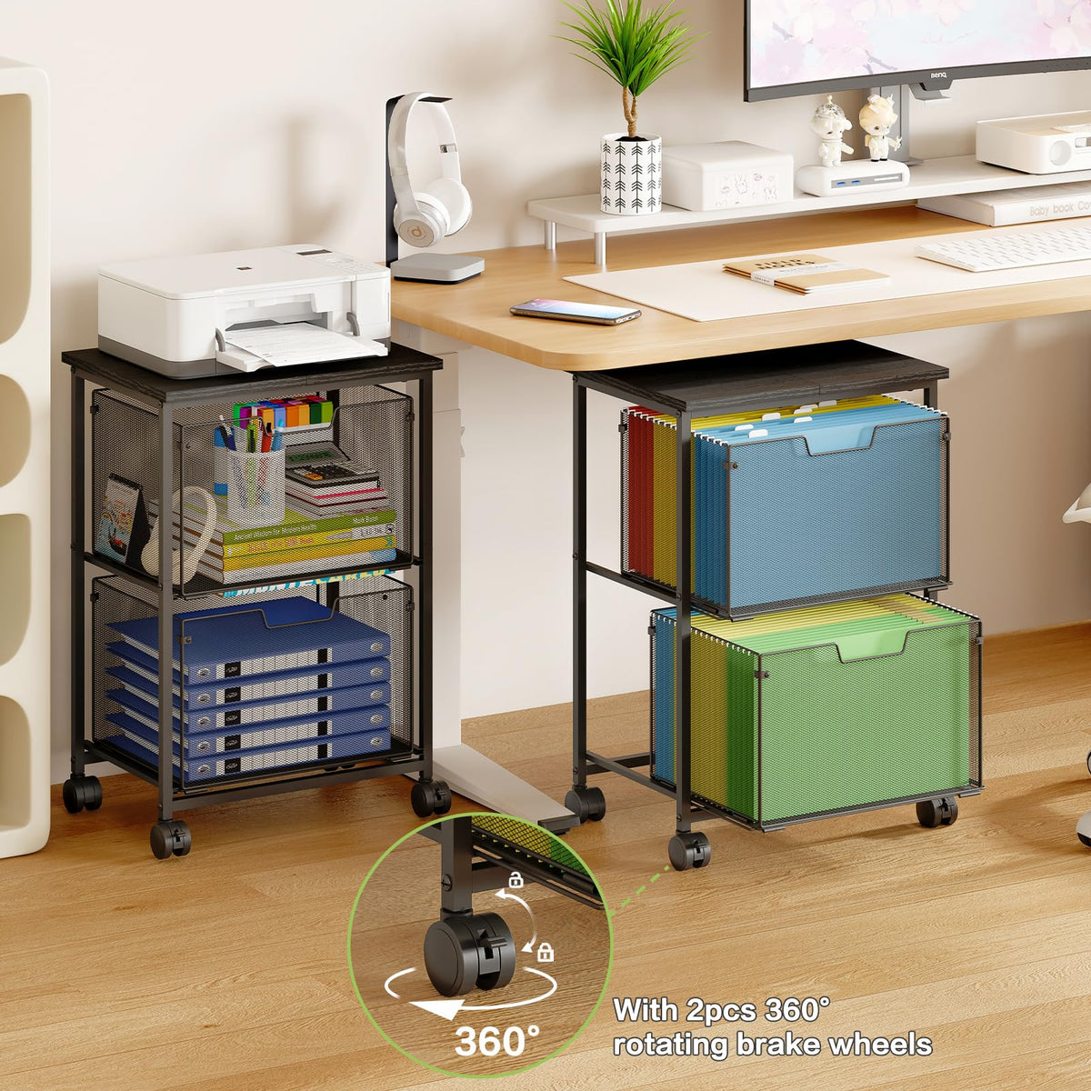 Letter Legal Rolling File Cart with 2 Storage Drawers