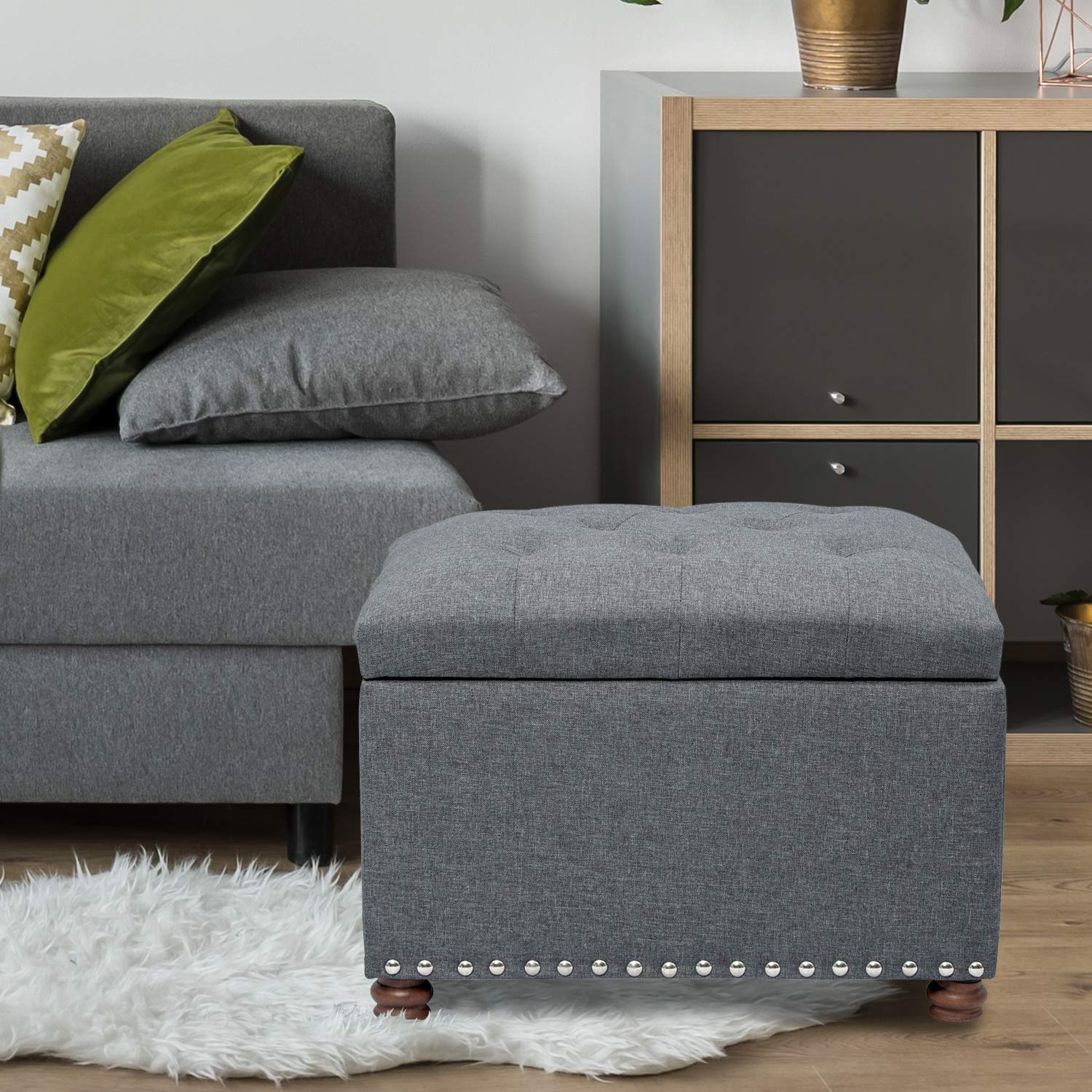 Storage Ottoman Bench Rectangular Fabric Organization Foot Rest