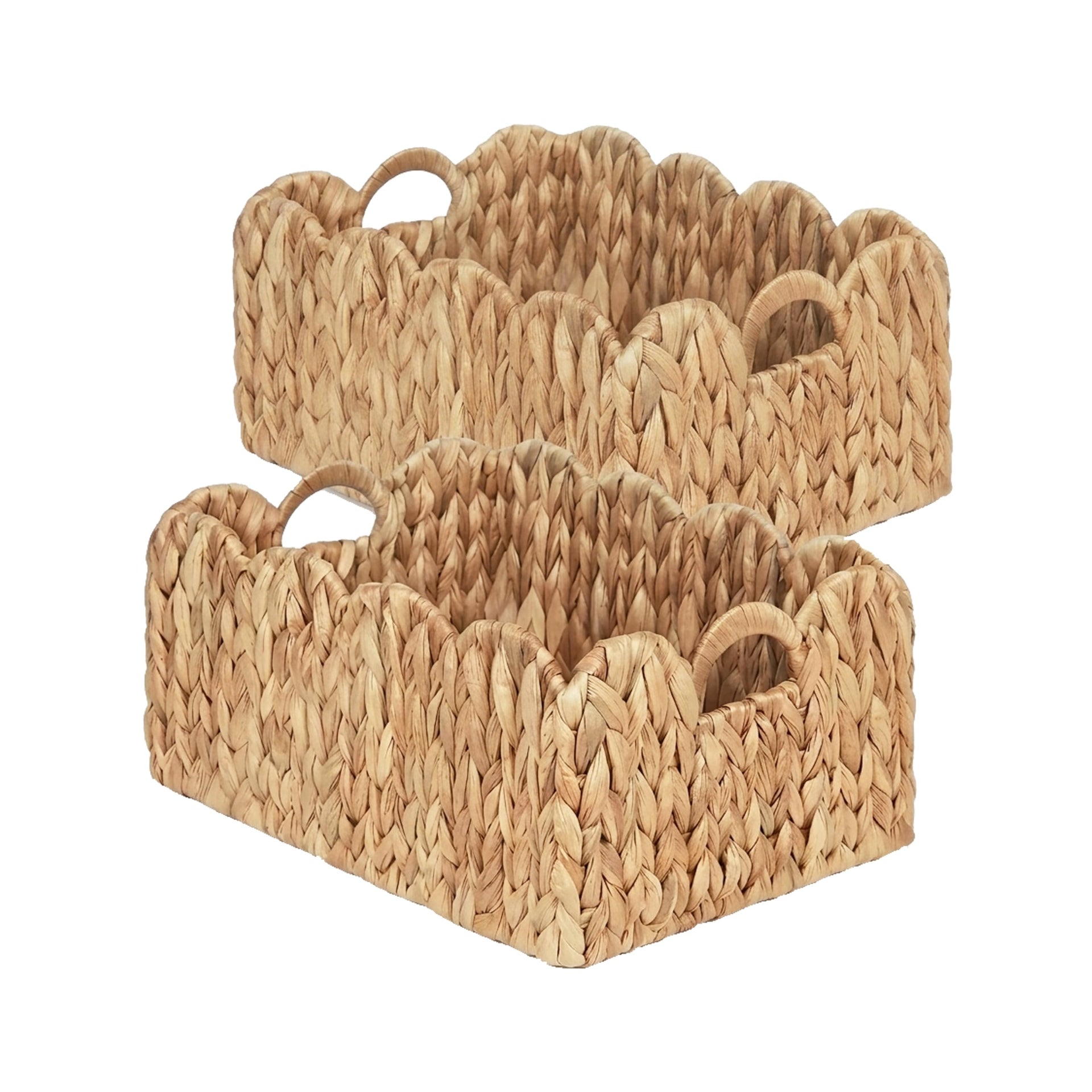 Set of 2 Scalloped Edge Wicker Storage Basket with Built (2 Count)