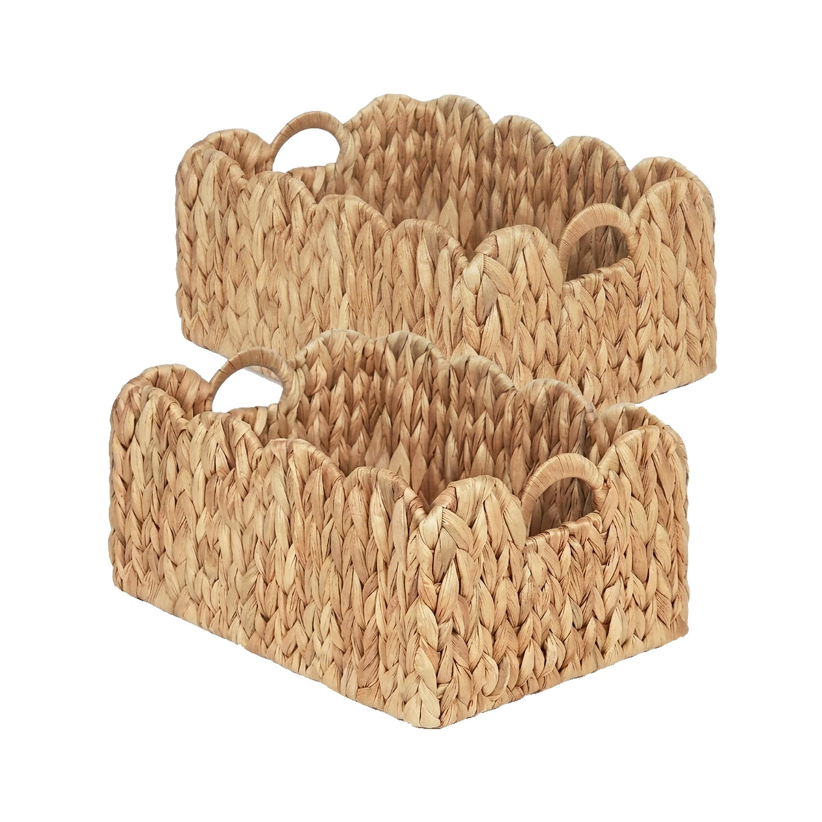 Set of 2 Scalloped Edge Wicker Storage Basket with Built (2 Count)
