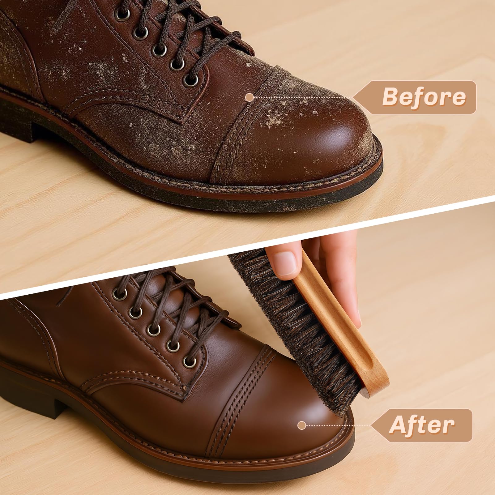 4 Pcs Horsehair Shine Shoes Brush Kit Polish Dauber Applicators Cleaning Leather Shoes Boots Care Brushes Suede Cleaner Brush with Microfiber Shoe Cloth (2.75 Count)