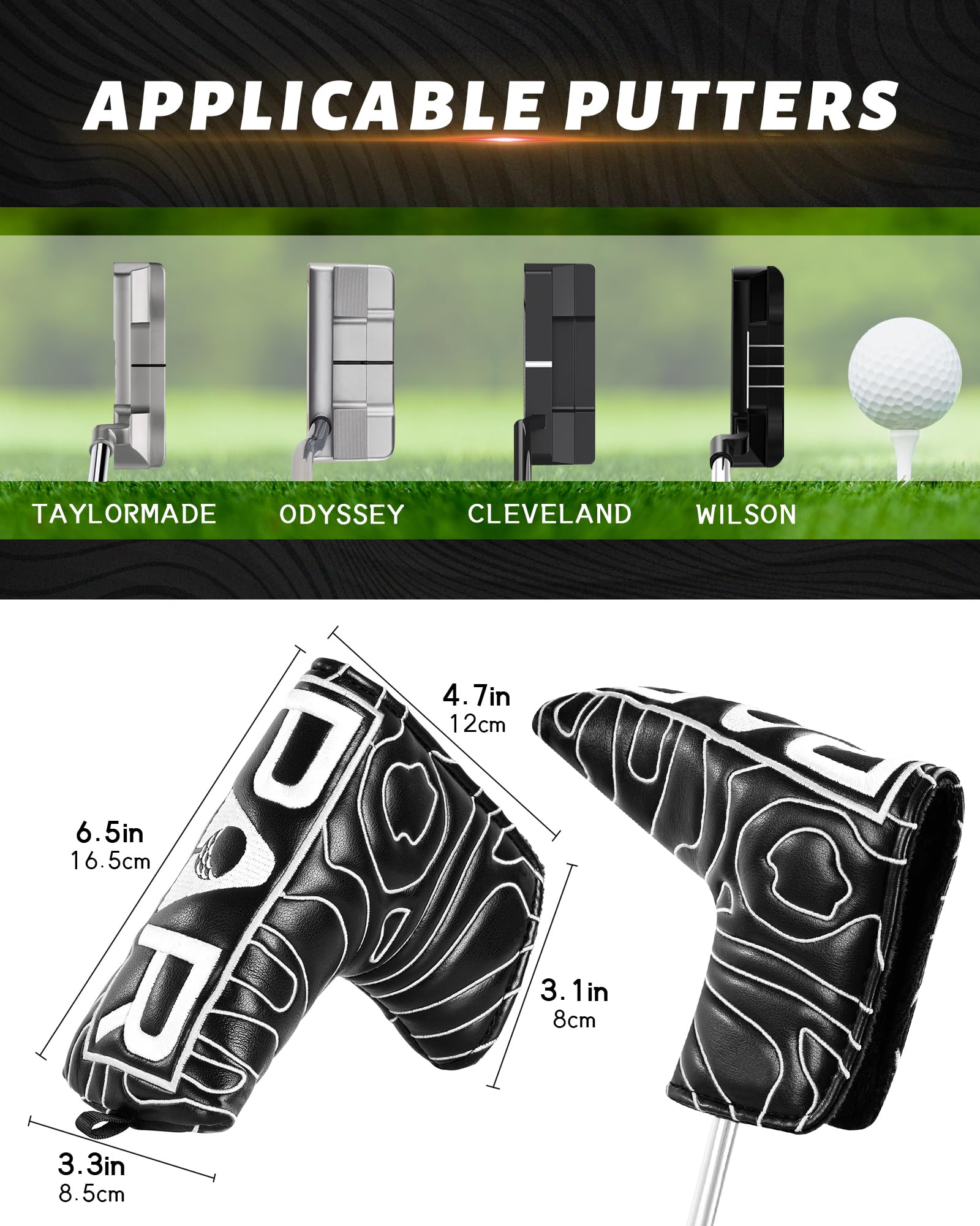 Golf Blade Putter Cover Headcover Club Protector Par Putter Head Covers Magnetic Bar Closure for Scotty Cameron Taylormade Odyssey Black Color