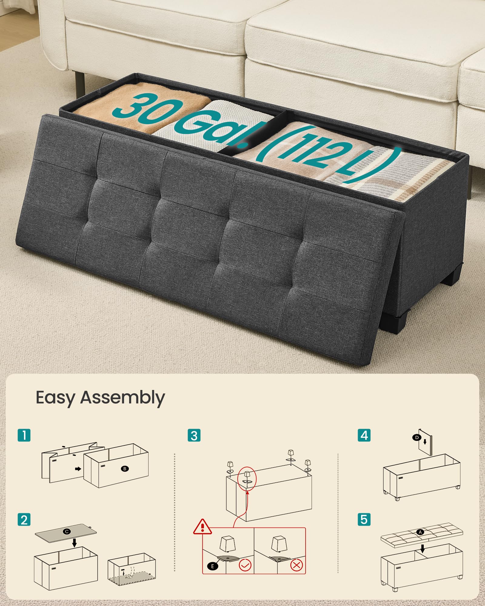 Storage Ottoman Bench with Legs