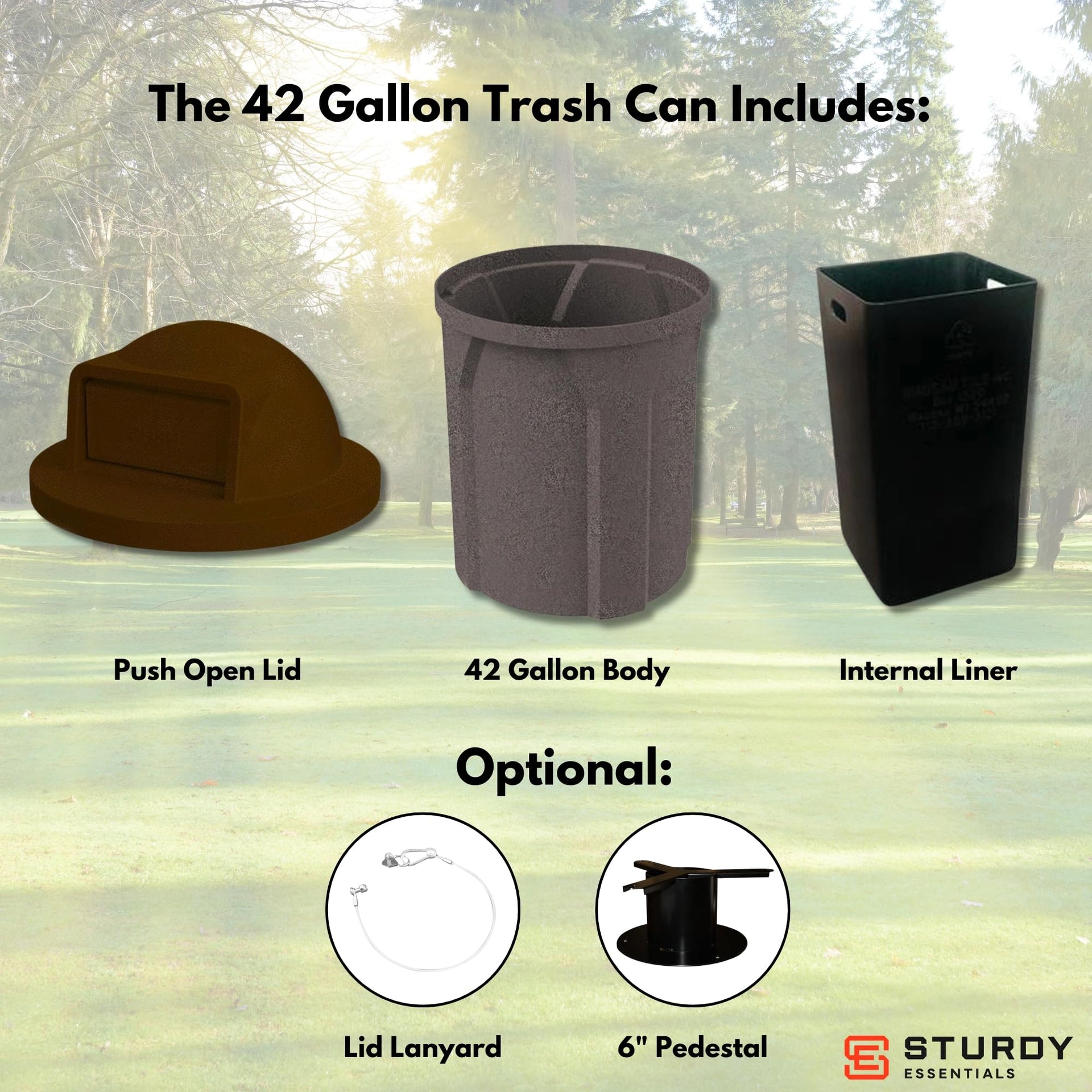 Campus Collection 42 Gallon Plastic Commercial Garbage Can with Push Lid