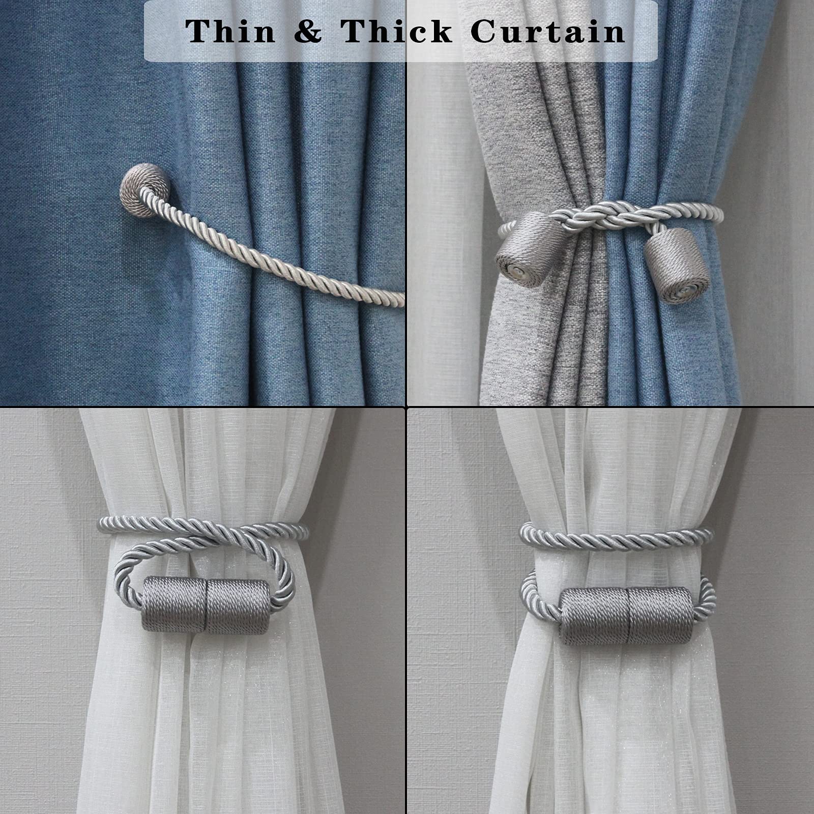 Magnetic Curtain Tiebacks Holdbacks Decorative Tie Backs for Windows Porlau (4 Count)