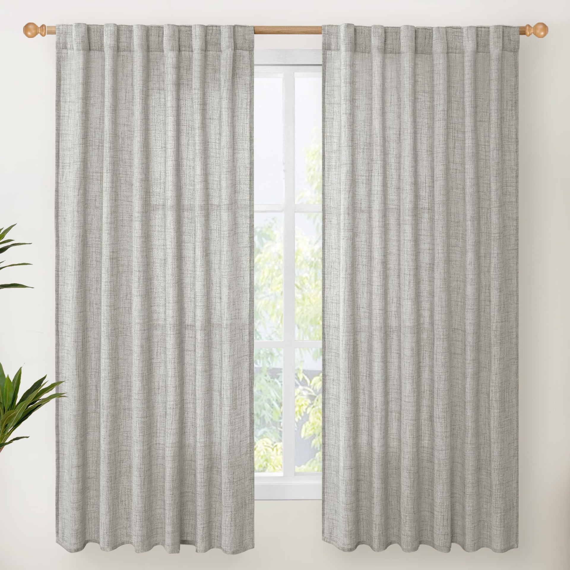 Dark Grey Linen Semi Sheer Curtains 52X63 Inch Length for Living Room (2 Count)