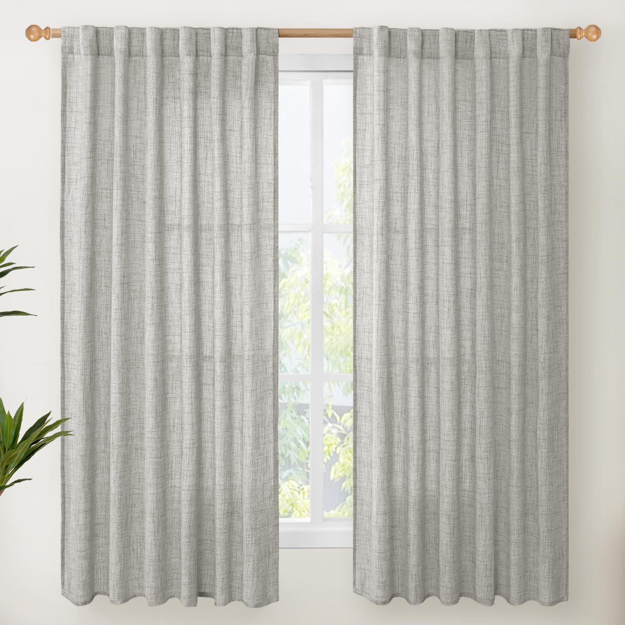 Dark Grey Linen Semi Sheer Curtains 52X63 Inch Length for Living Room (2 Count)