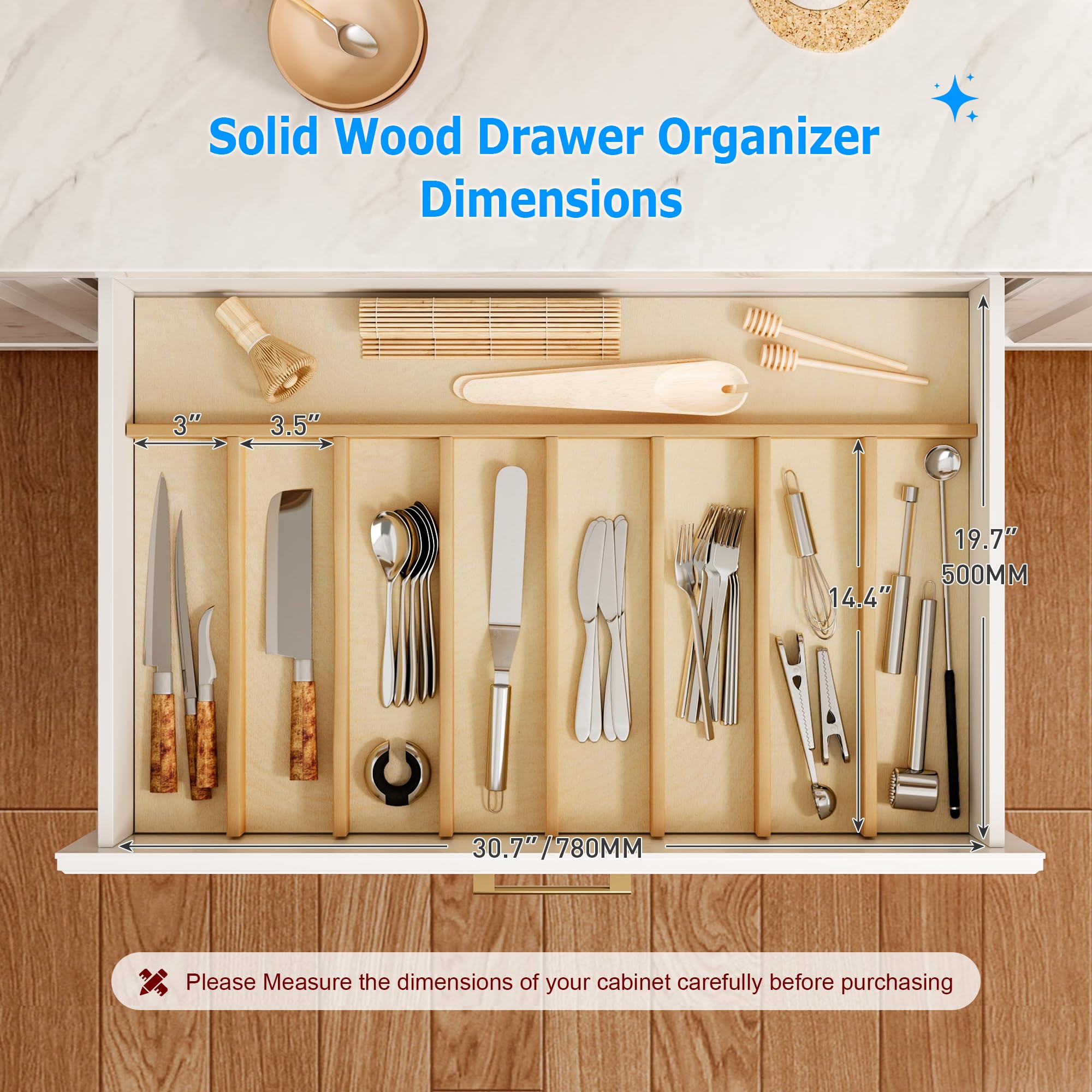 Solid Birch Wood Silverware Drawer Organizer