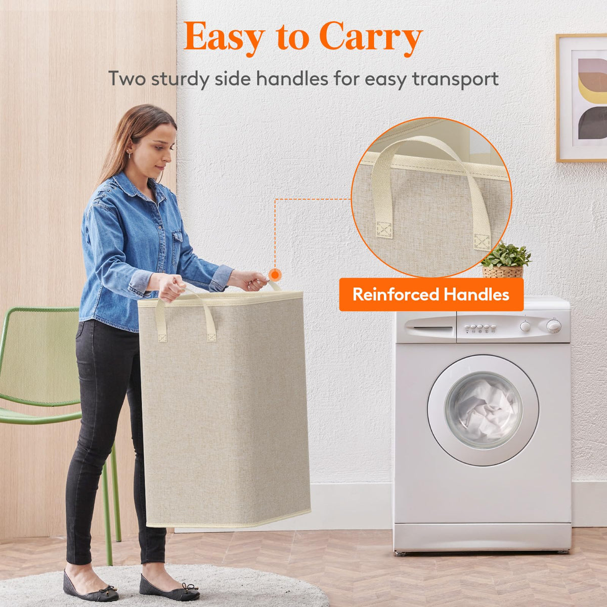 80L Large Laundry Basket with Handles