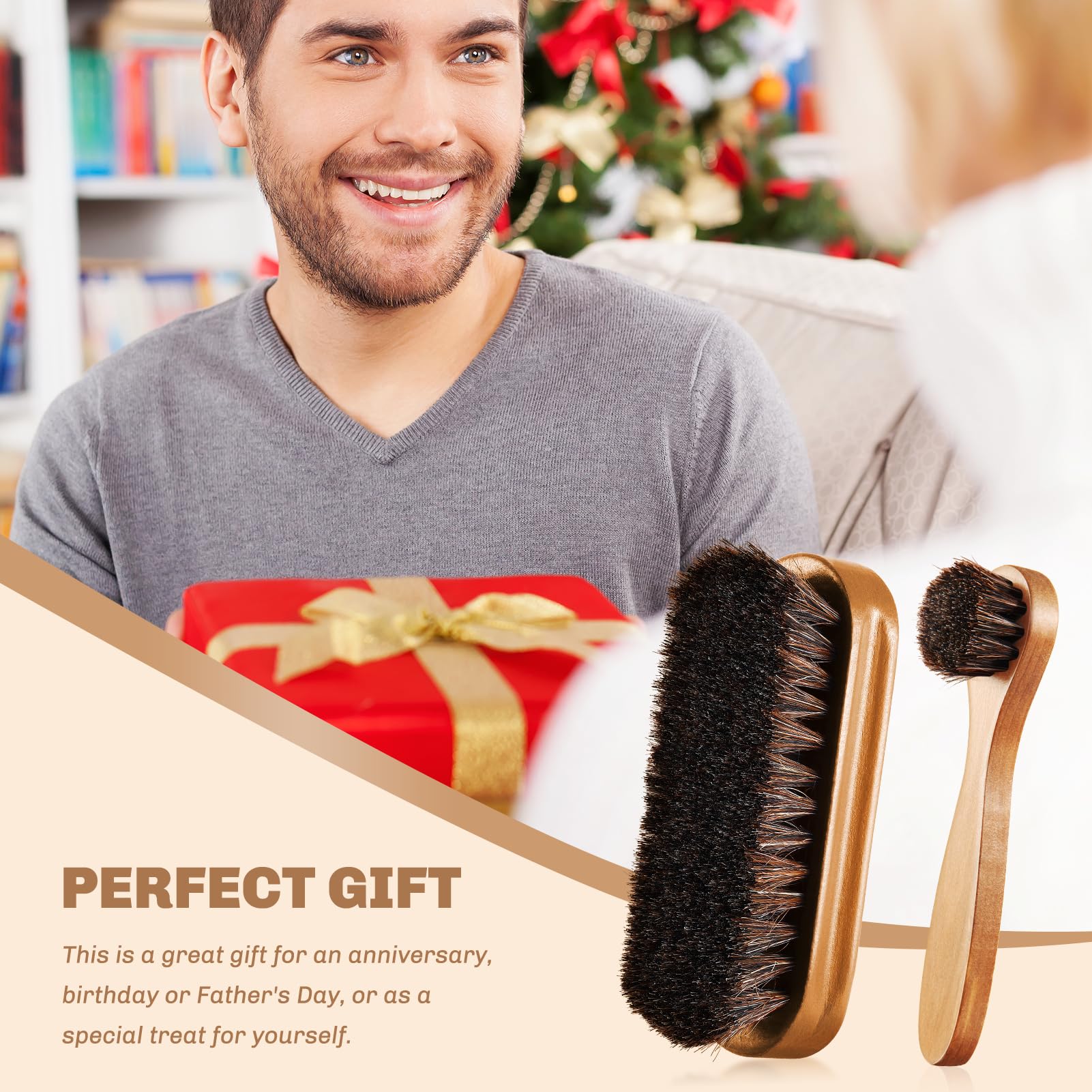 2 Pcs Horsehair Shine Shoes Brush Kit Polish Dauber Applicators Cleaning Leather Shoes Boots Care Brushes Suede Cleaner Brush (3.5 Count)