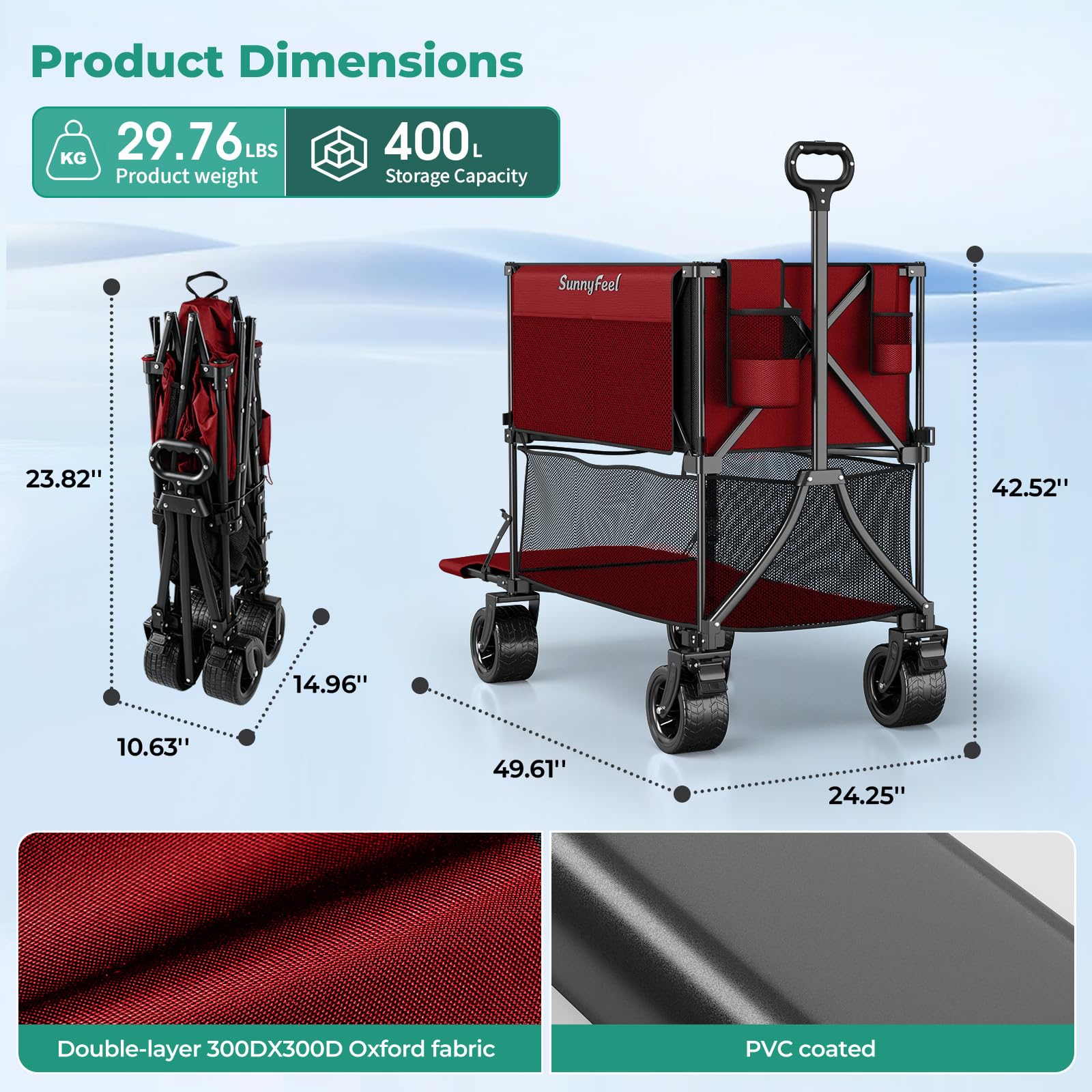 400L Double Decker Wagon Cart with Brakes