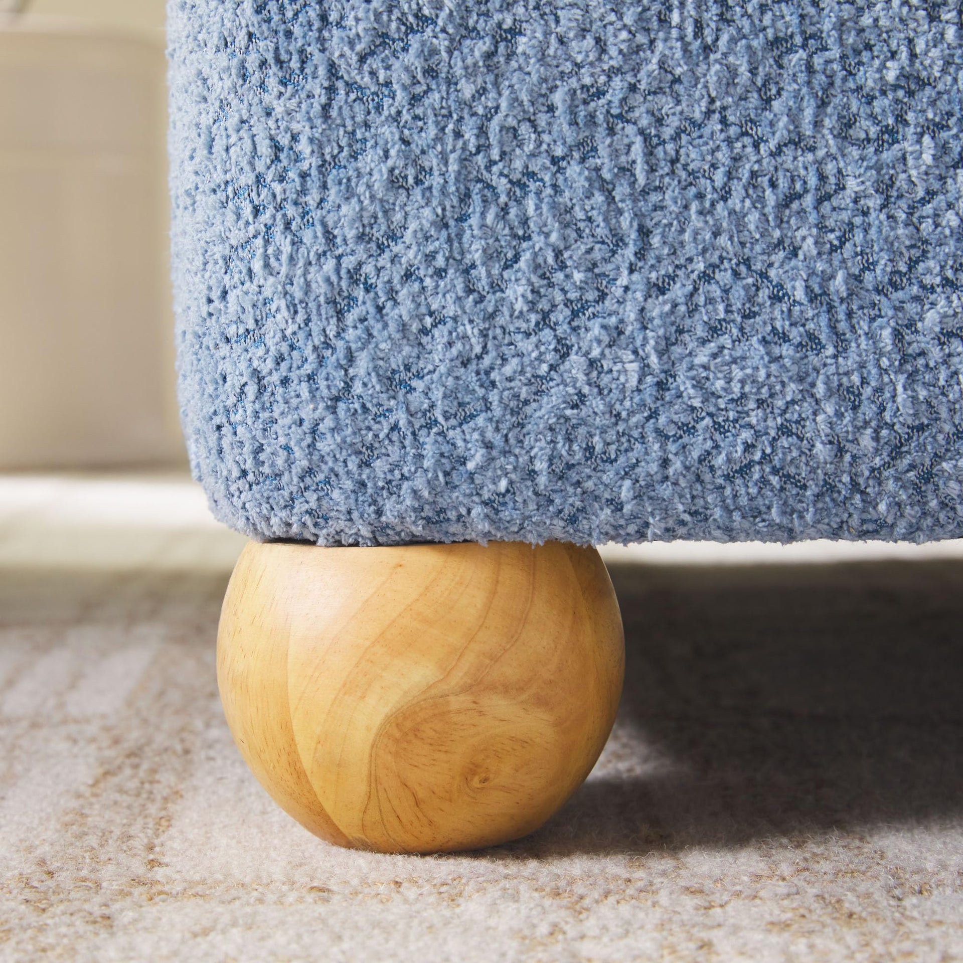 Linley Contemporary Large Storage Bouclé Ottoman with Wood Legs