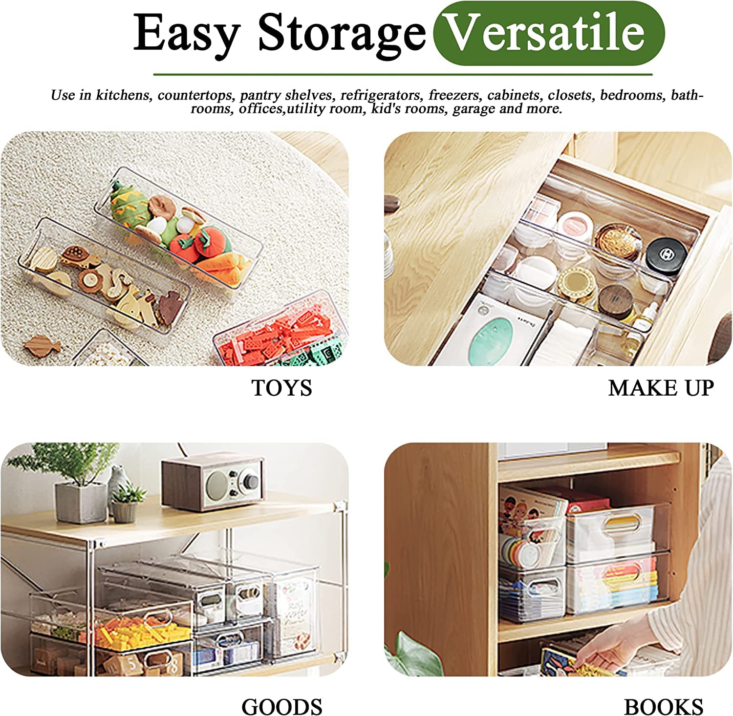 Clear Drawer Organizer with 3 Dividers