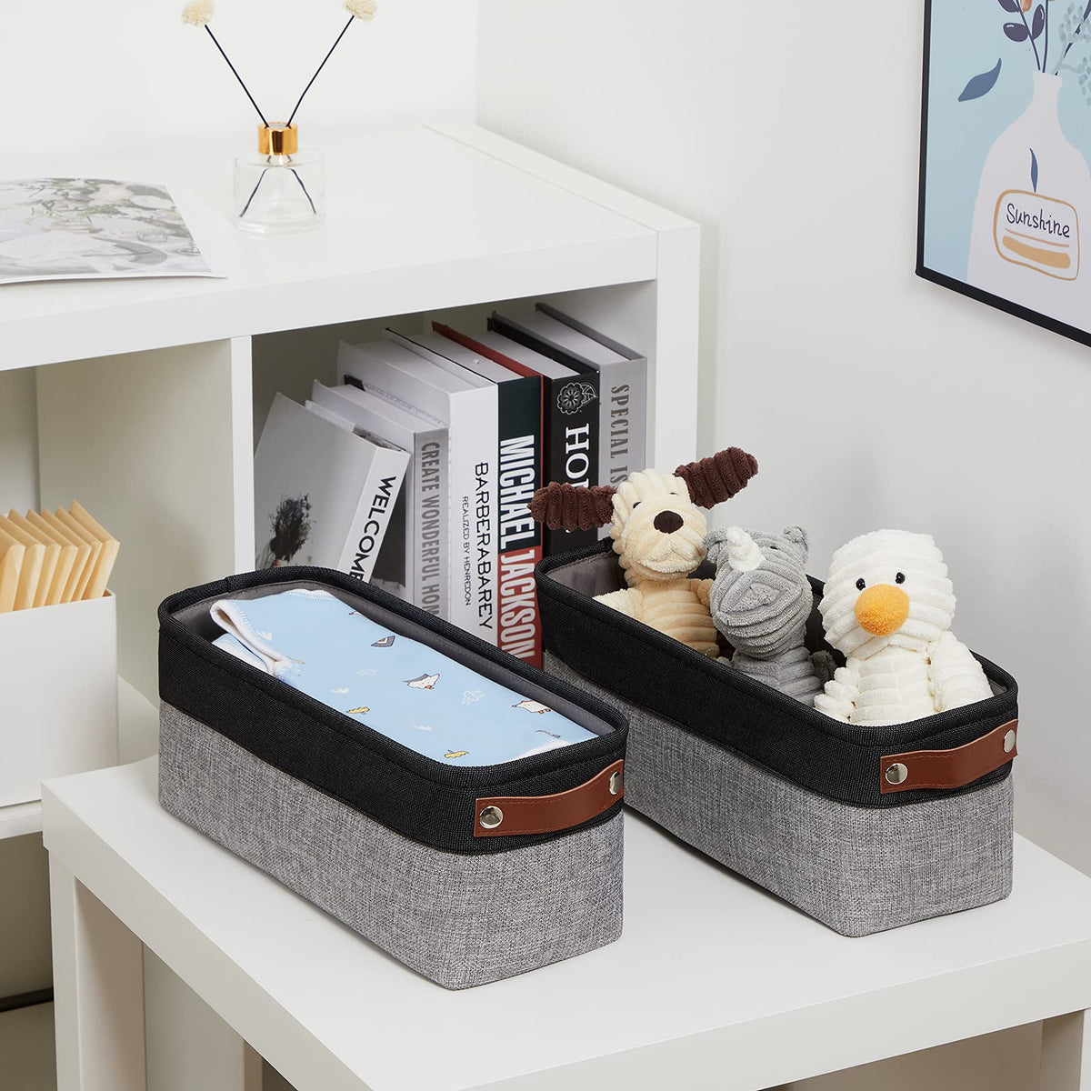Small Bathroom Baskets for Toilet Fabric Storage Baskets 2 Pack (2 Count)