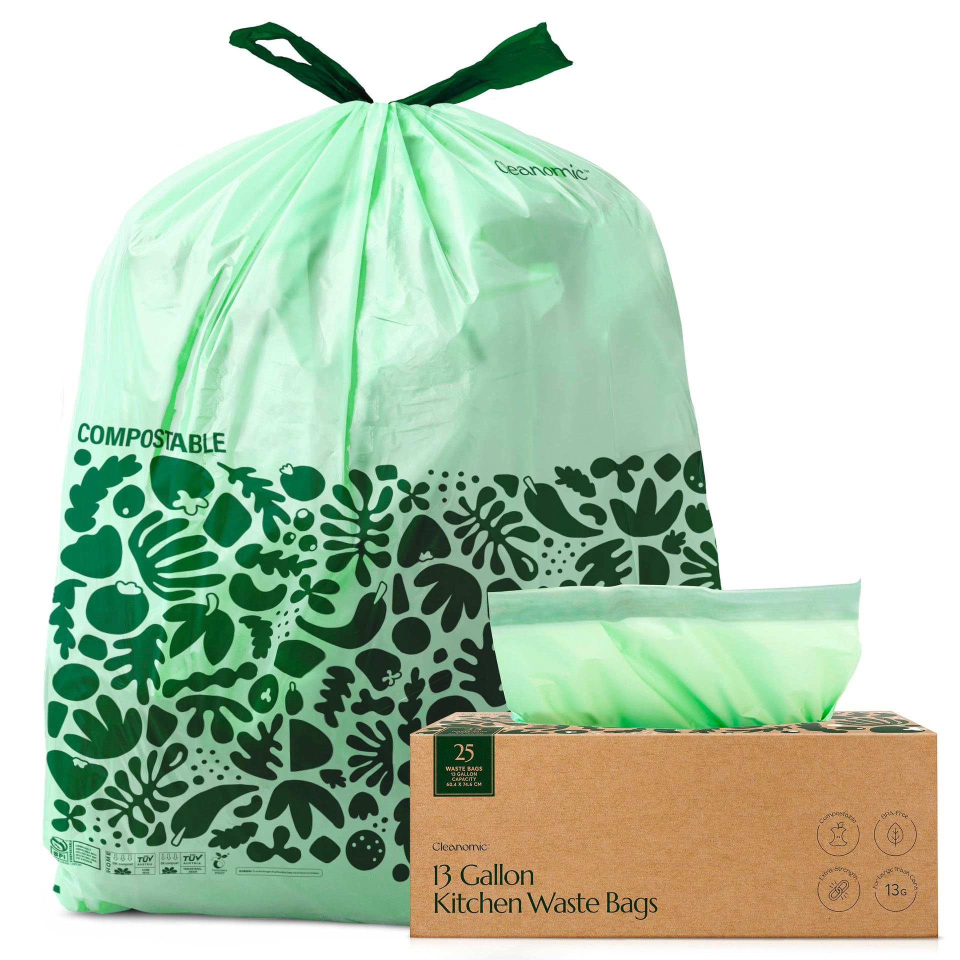 Compostable* Waste Bags with Drawstring (25 Count)