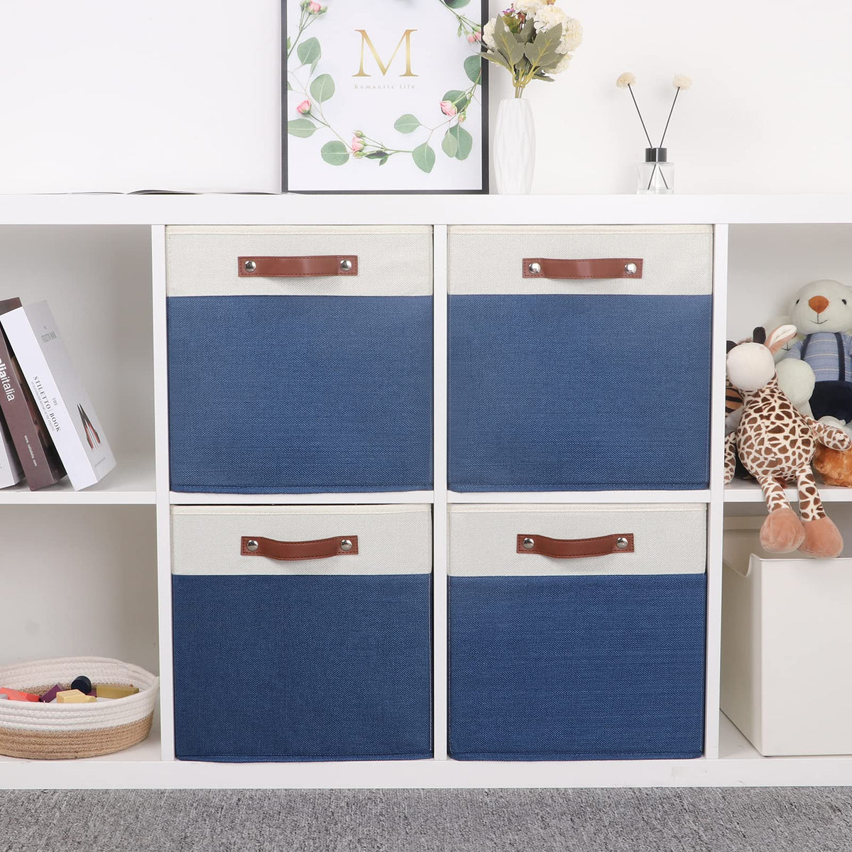 Fabric Storage Bins for Cube Organizer 4 Pack Cube Storage Bins 13 Storage Cubes for Shelves Storage Baskets for Organizing Books