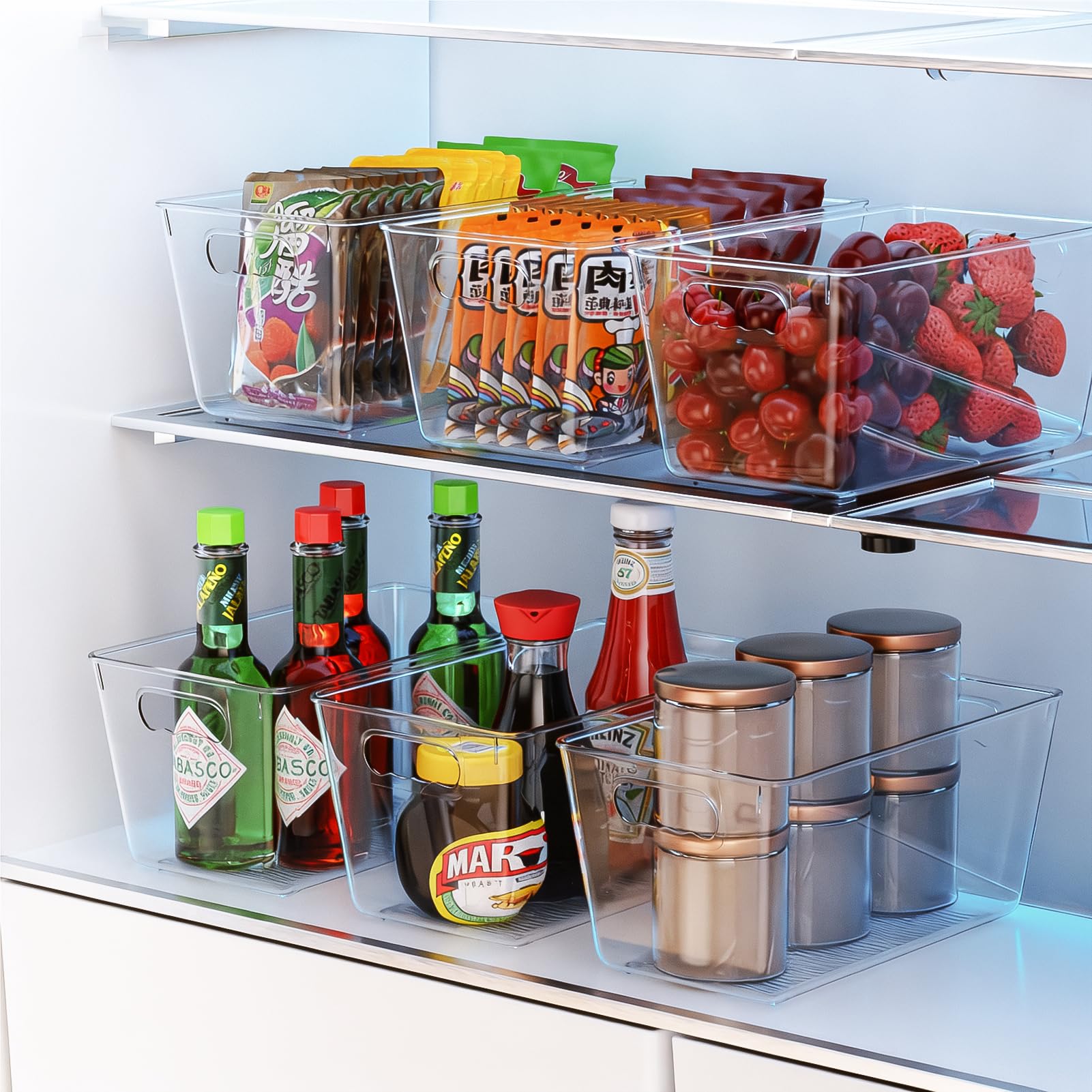 Clear Fridge Organizer Bins with Handles