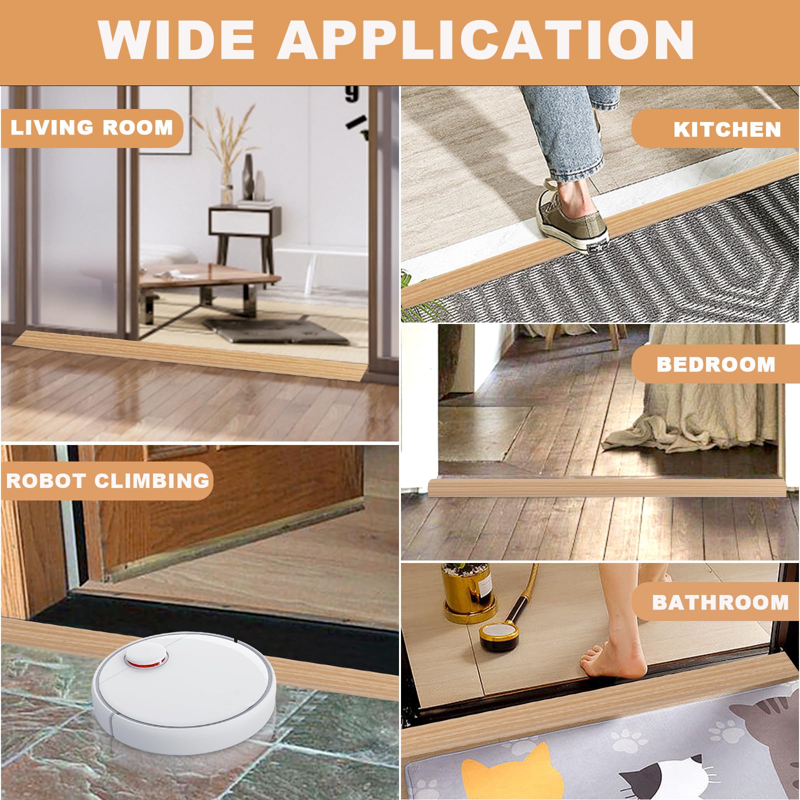 Vinyl Floor Transition Strip Self Adhesive Door Threshold Strip (3.3 Foot)