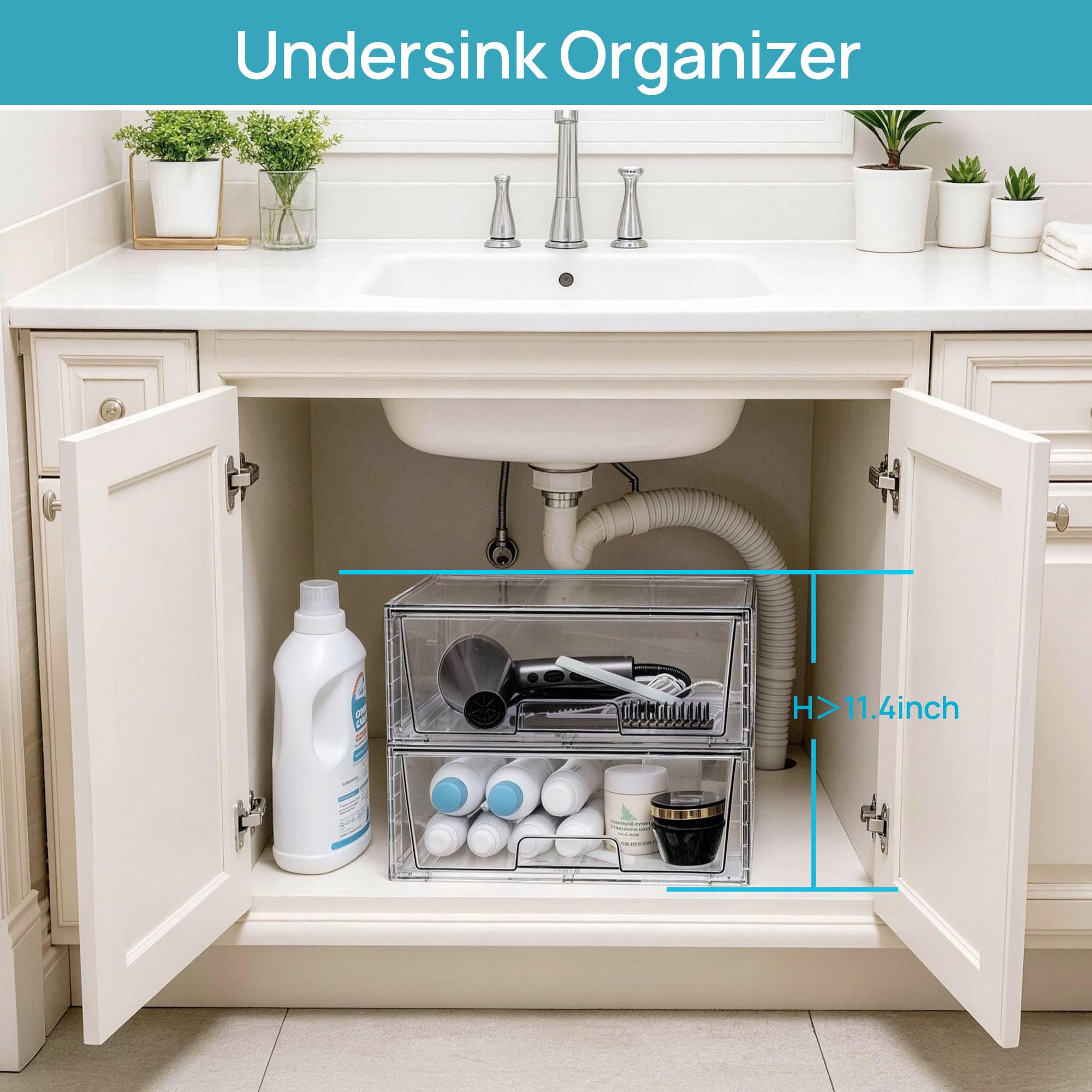 3 Pack Large Clear Stackable Storage Drawers for Closet (3 Count)