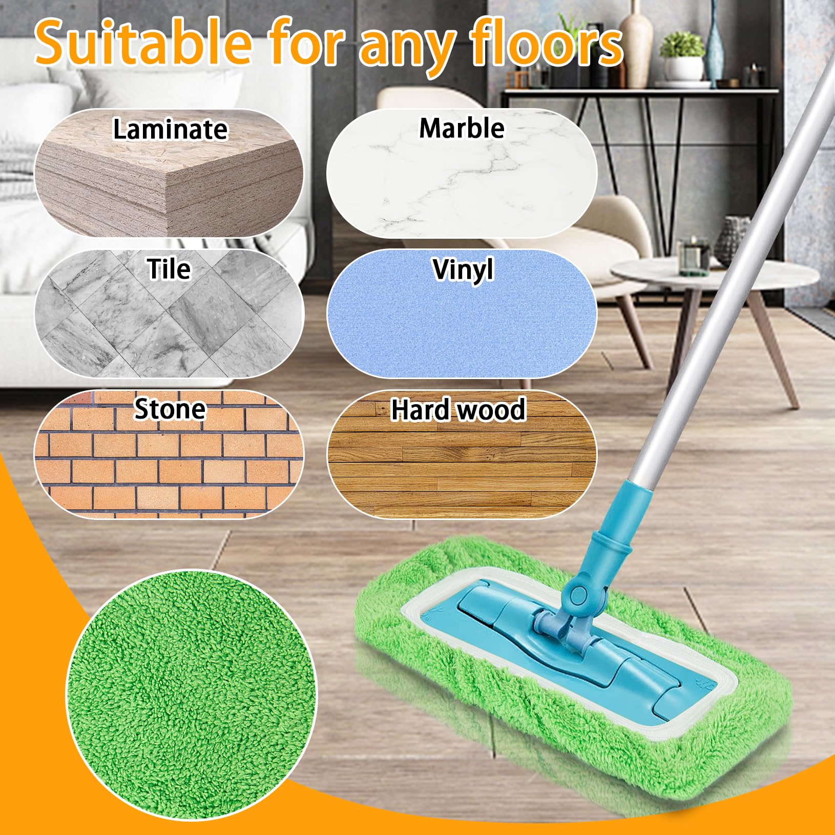 Reusable Dry Sweeping Cloths Microfiber Wet Mop Pads Compatible with Swiffer Sweeper Mop Replacement Sweeping Mopping pad Refills for Hardwood Surface Floor Cleaning (6 Count)