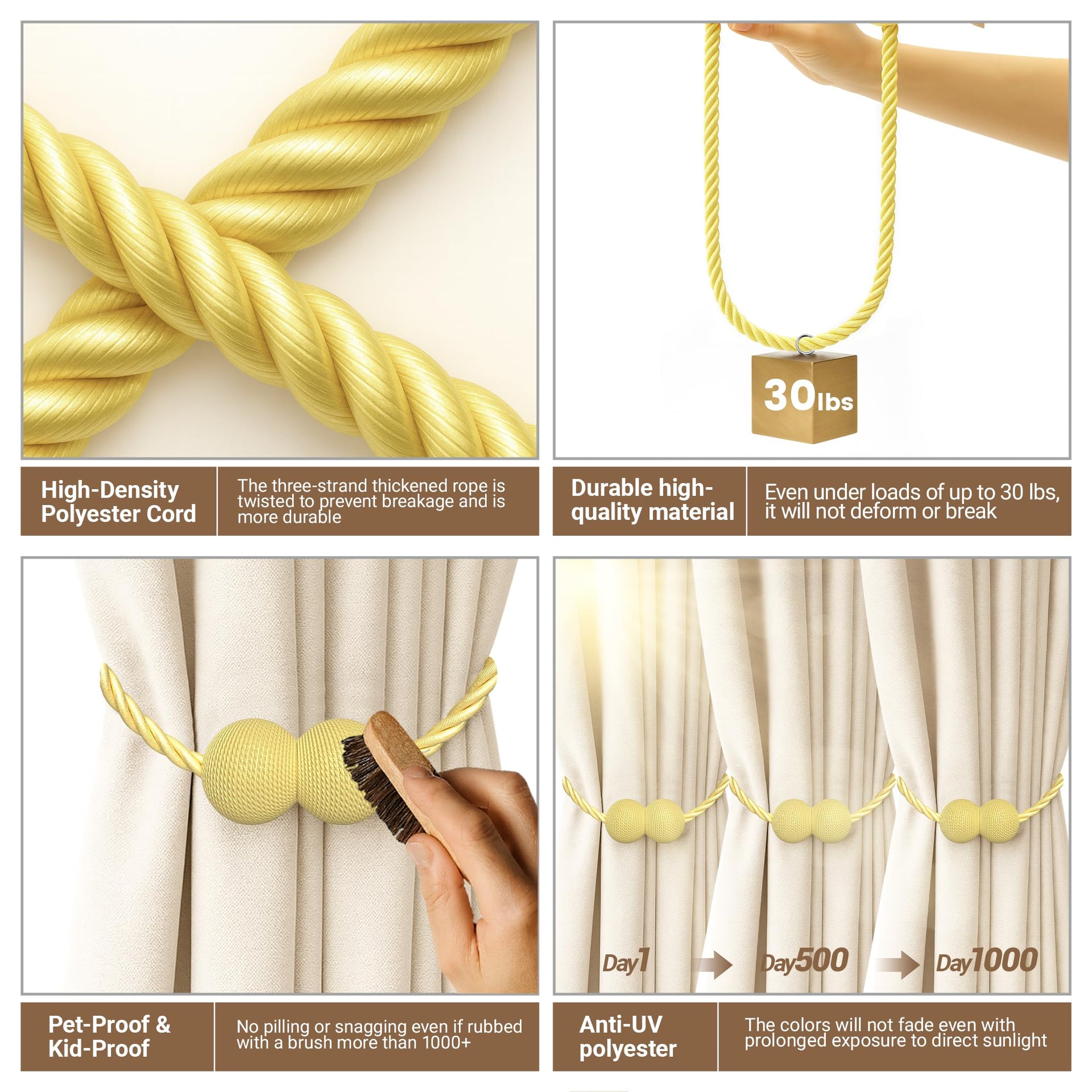 Magnetic Curtain Tiebacks Golden 6pcs (6 Count)