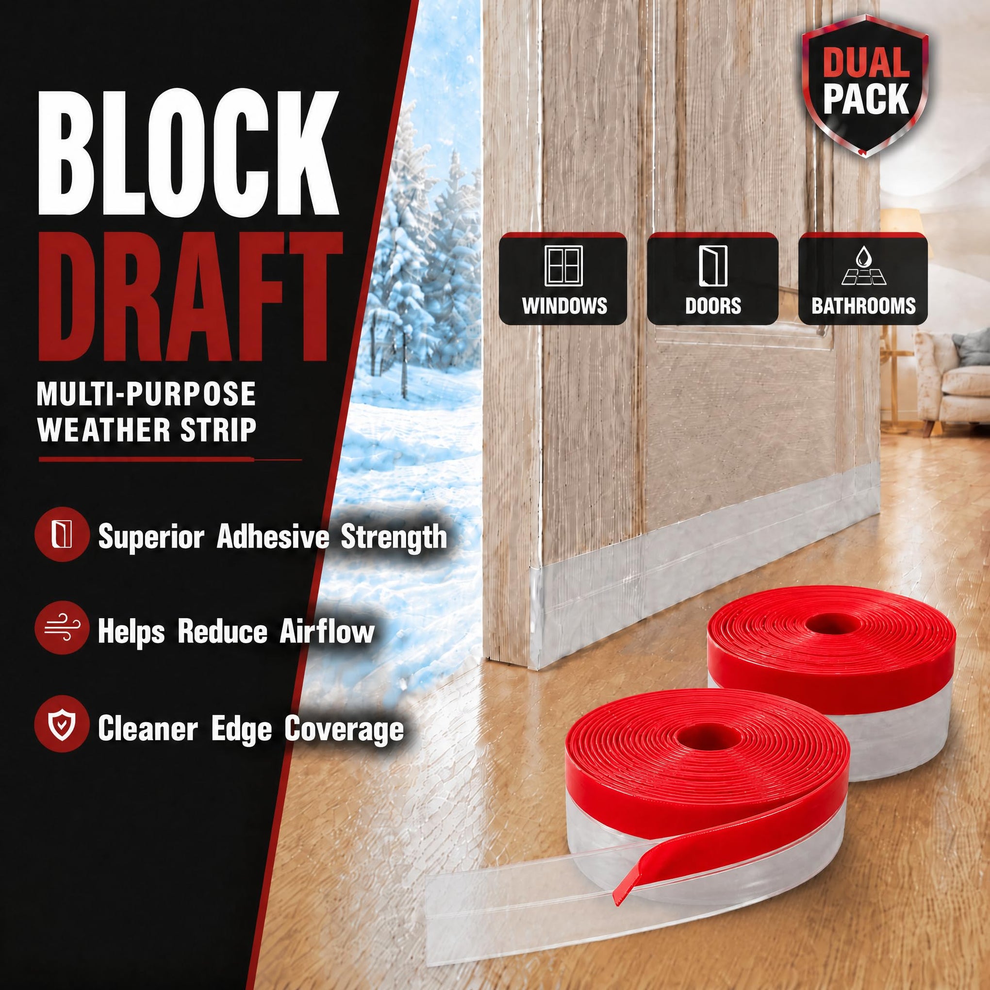 Clear Weather Stripping Seal Strip for Doors and Windows (32.8 Foot)