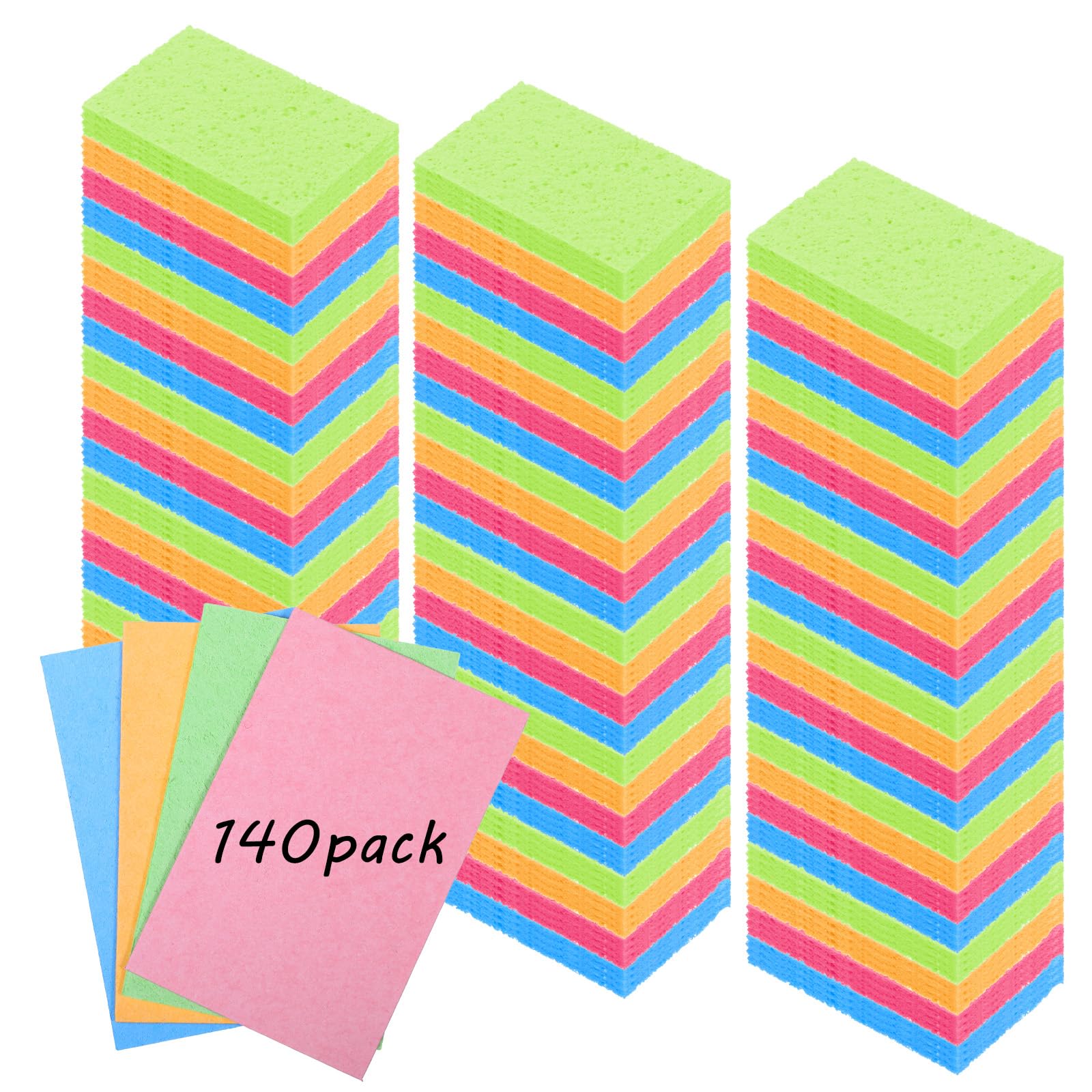 100pcs Kitchen Sponges Bulk Natural Sponges for Dishes Reusable Dish Sponge Scrub Compressed Wood Pulp Sponge Non (140 Count)