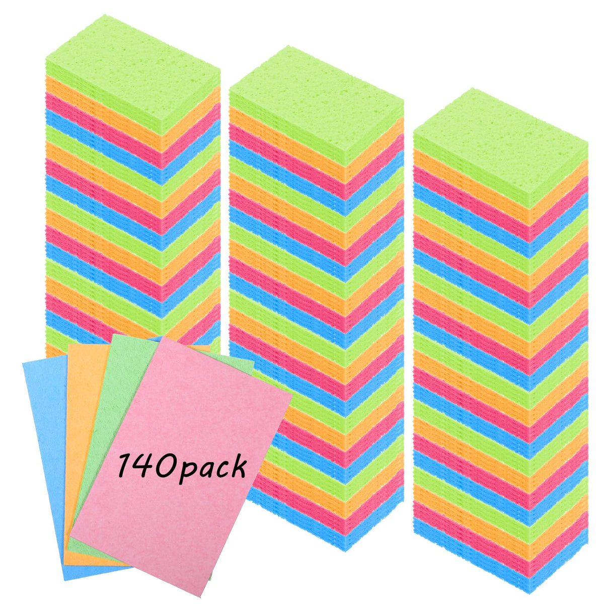 100pcs Kitchen Sponges Bulk Natural Sponges for Dishes Reusable Dish Sponge Scrub Compressed Wood Pulp Sponge Non (140 Count)