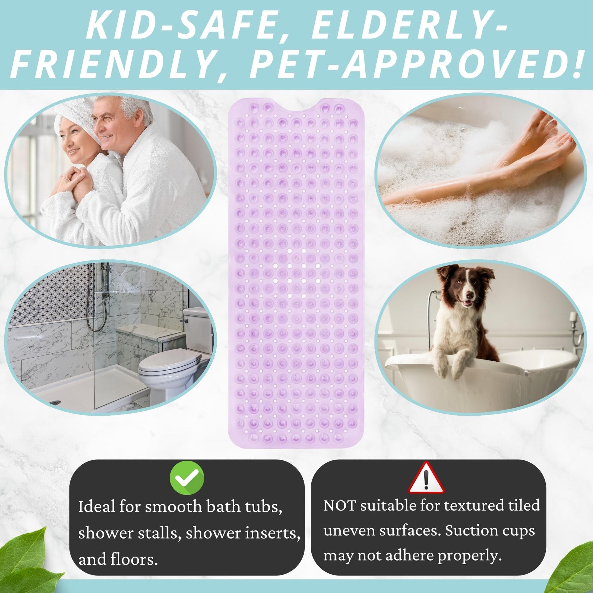 Non Slip Bath & Shower Mat 40x16 Extra Long