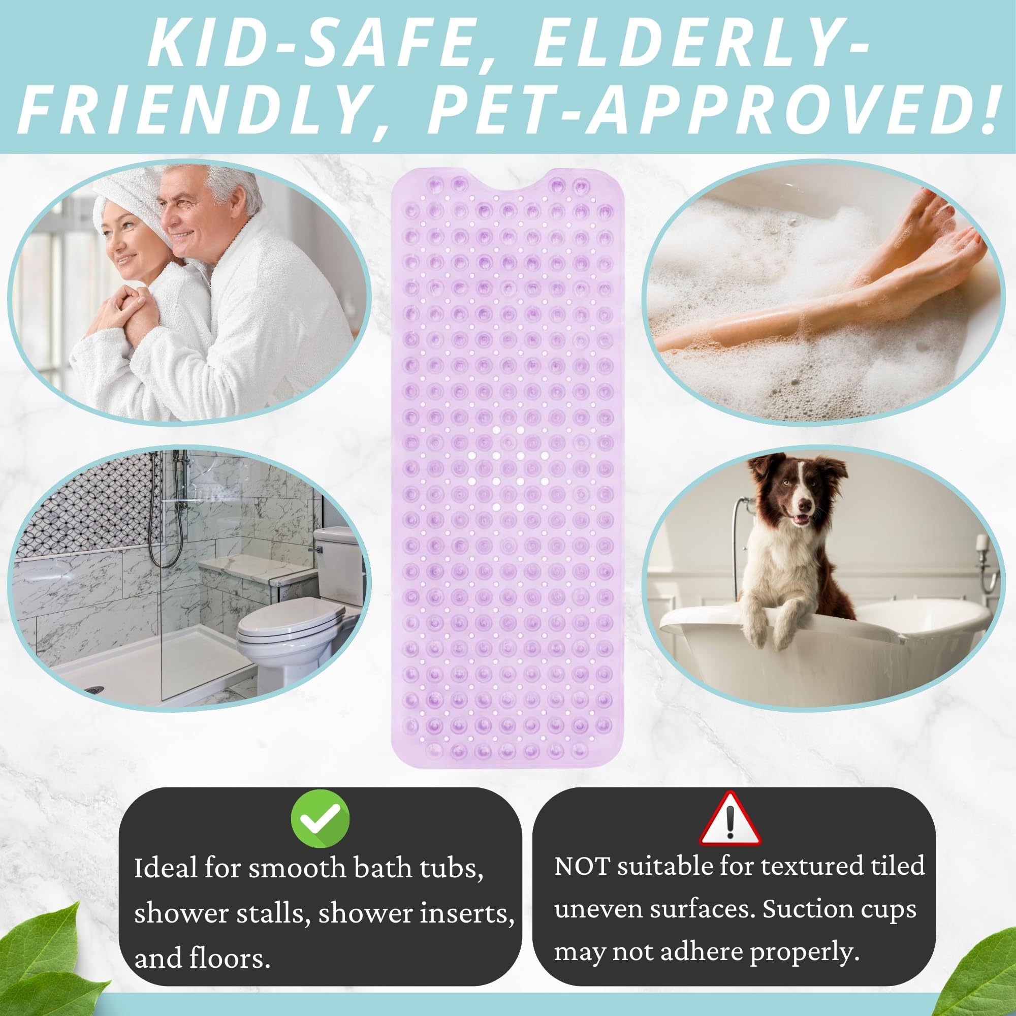 Non Slip Bath & Shower Mat 40x16 Extra Long