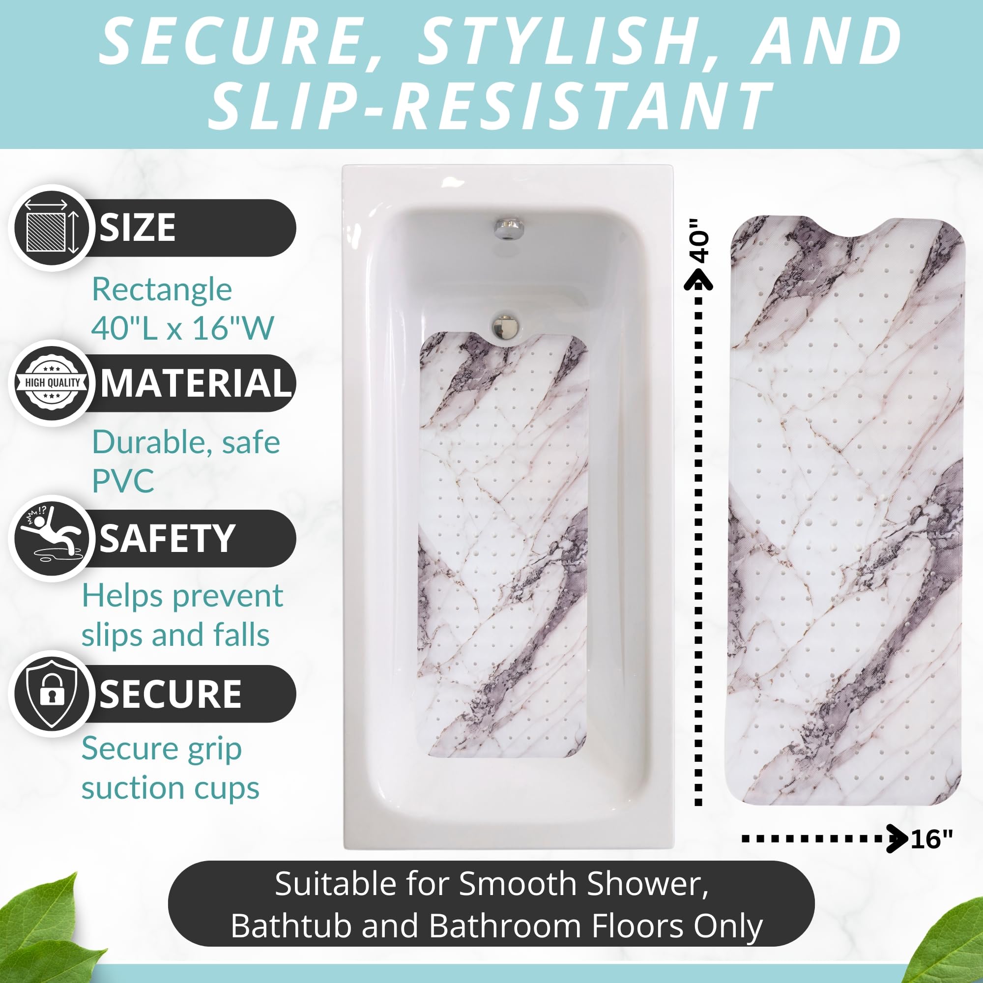 Non Slip Bath & Shower Mat 40x16 Extra Long