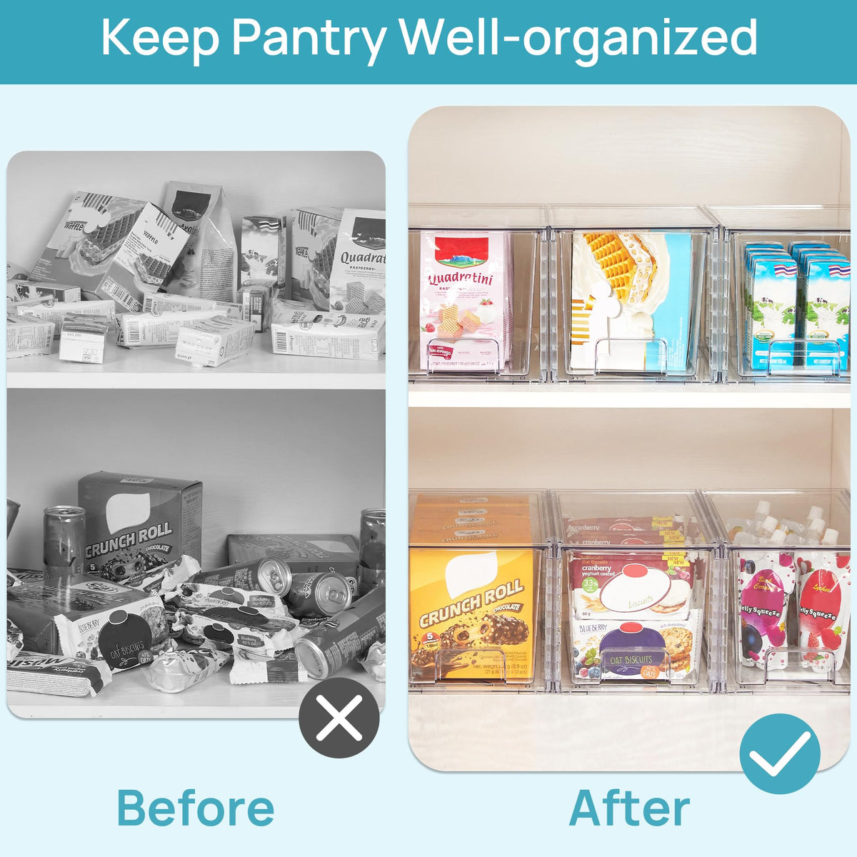 4 Pack Stackable Clear Pantry Storage Drawers (2 Count)