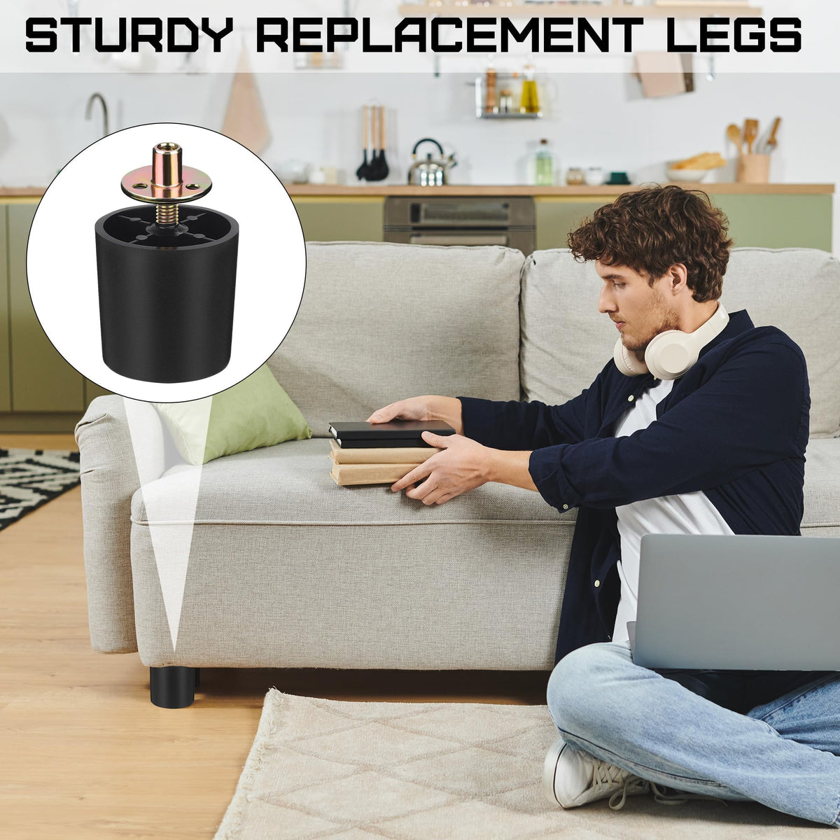 8 Pack 2 Inch Plastic Furniture Legs with M8 T (48 Count)