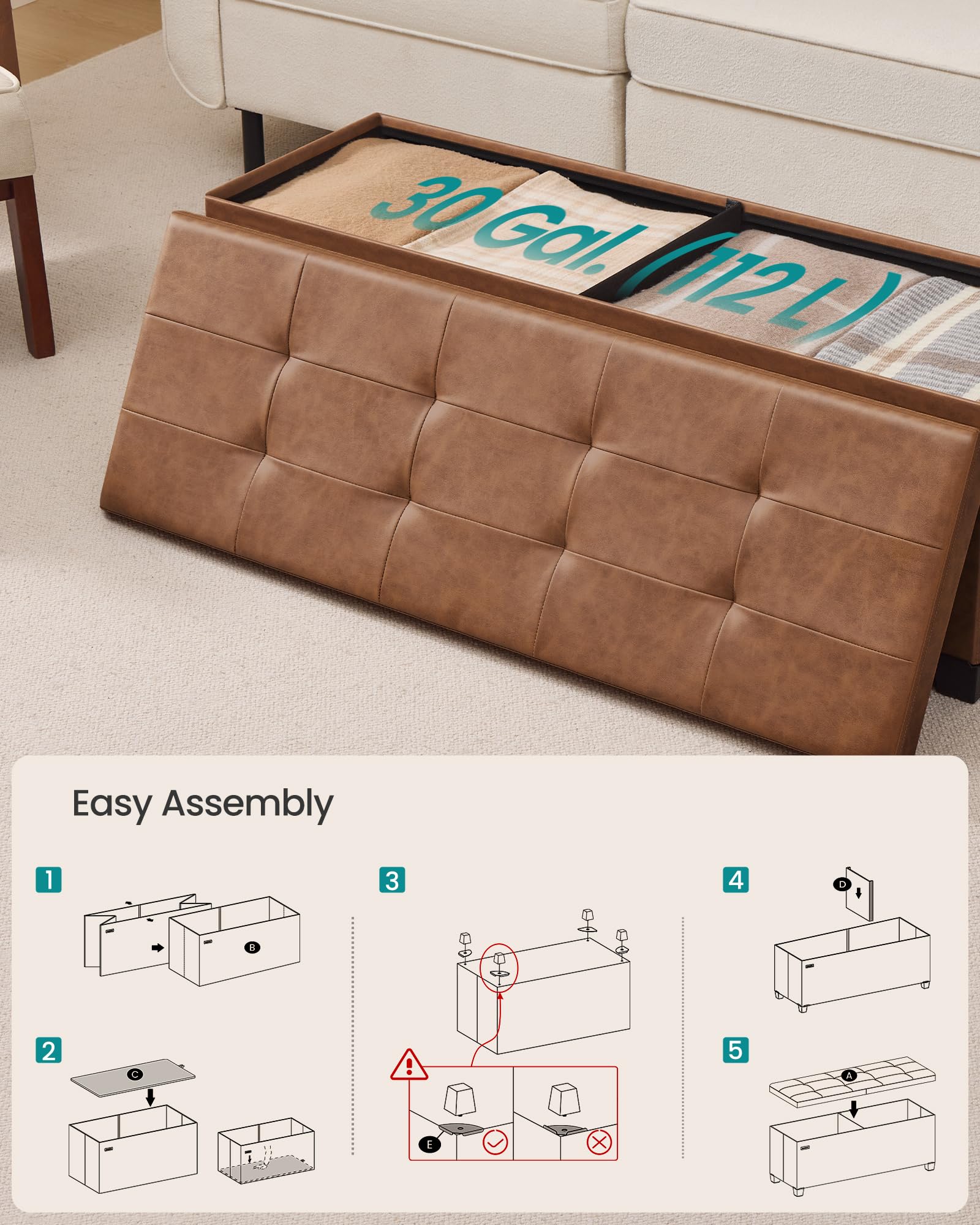 Storage Ottoman Bench with Legs