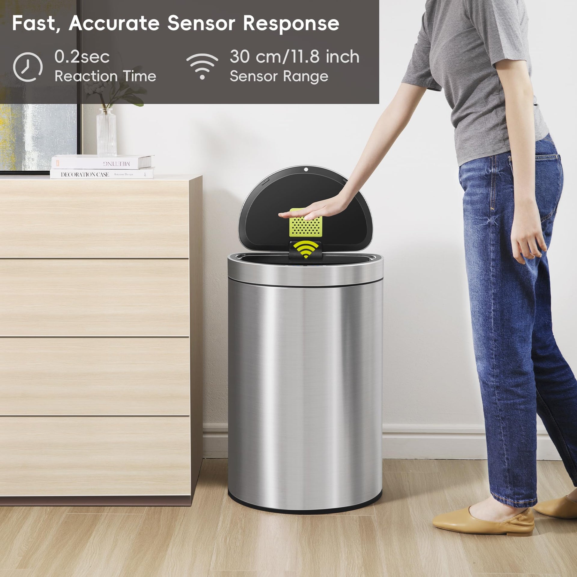 Mirage Semi Round Motion Sensor Trash Can or Recycling Bin