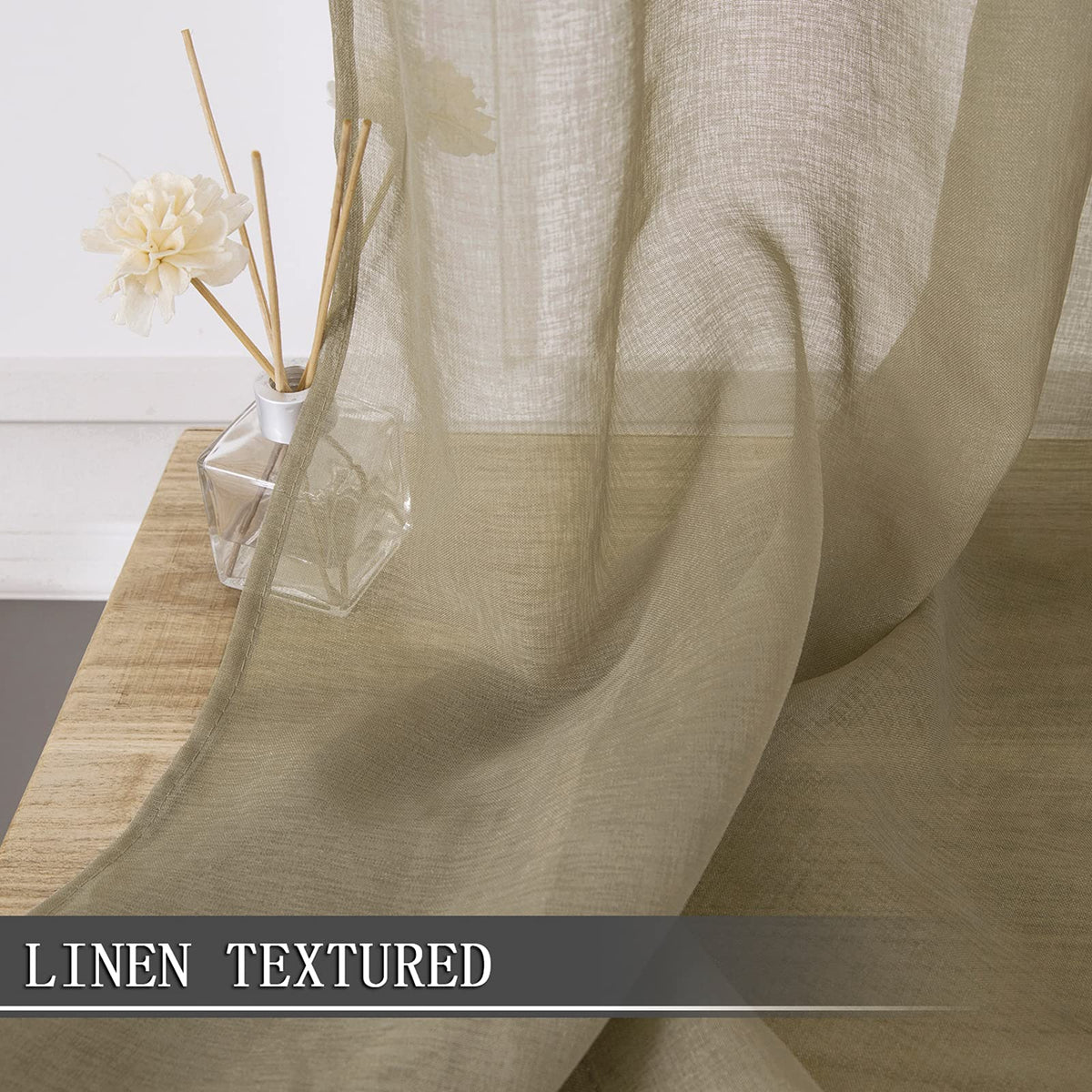 Sheer Curtains Bedroom Linen Textured Curtain Sheers Light Filtering Voile Rod Pocket Curtains for Living Room (2 Count)