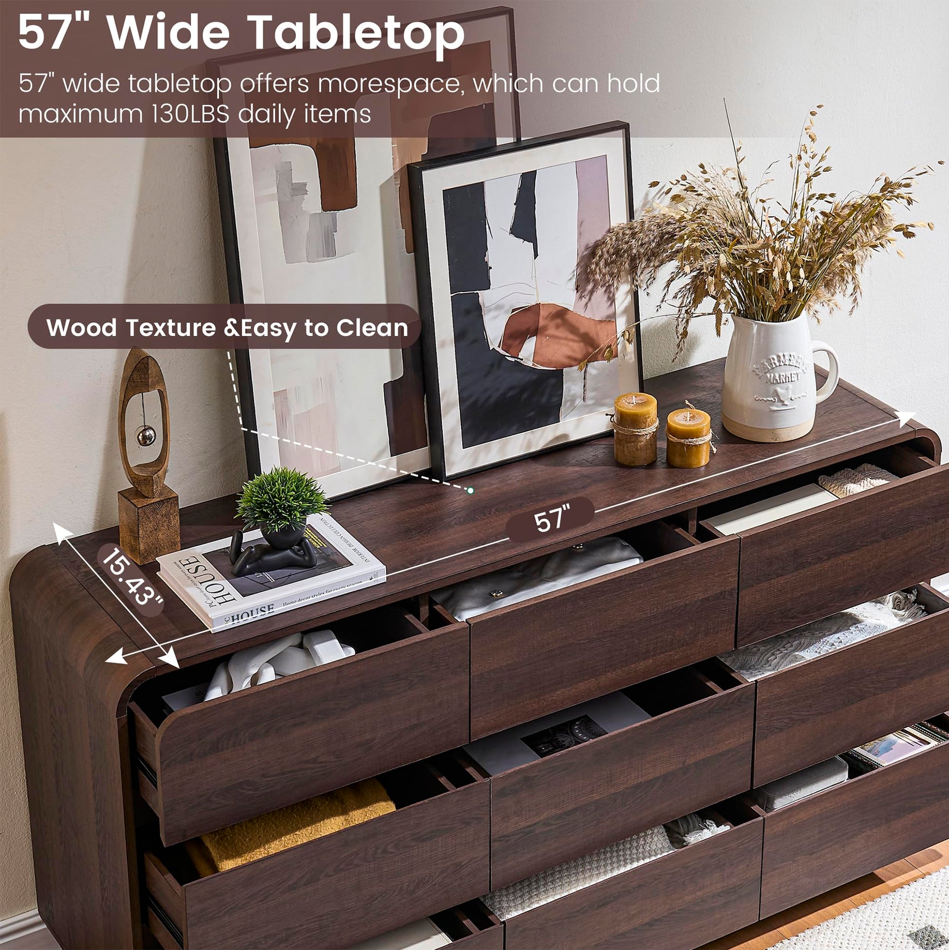 9 Drawer Double Dresser for Bedroom