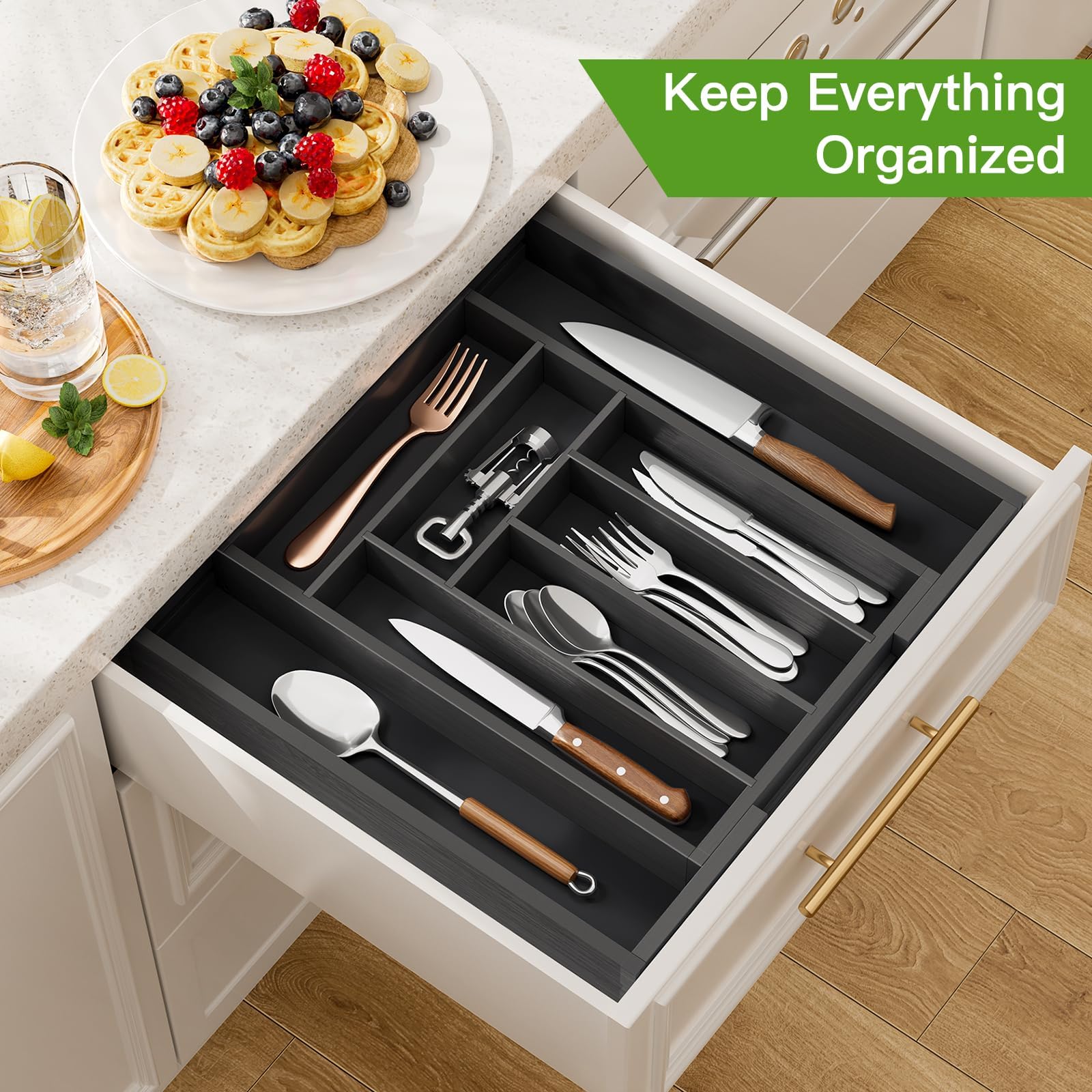 Bamboo Expandable Drawer Organizer for Utensils Holder