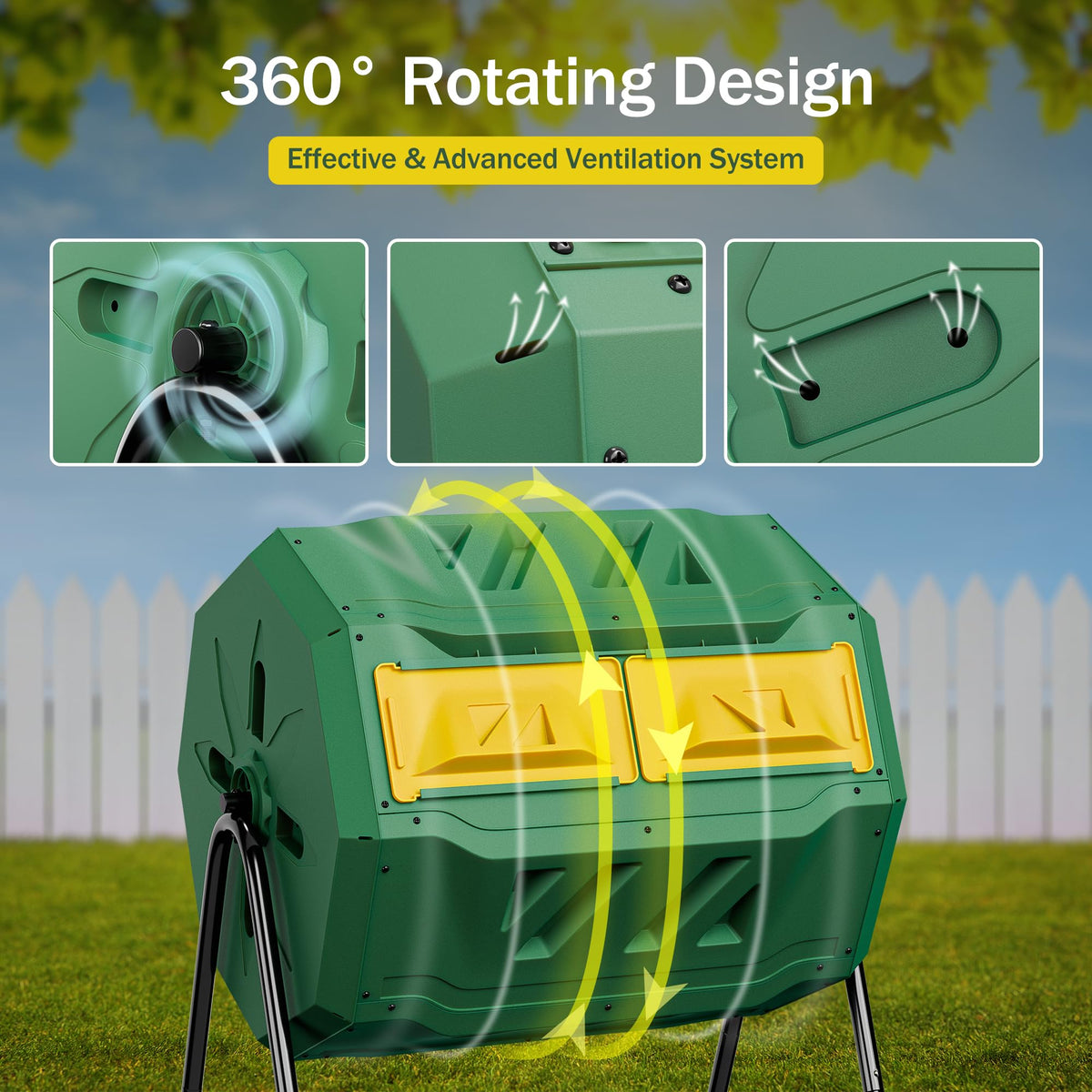 43 Gallon Outdoor Dual Chamber Tumbling Composter