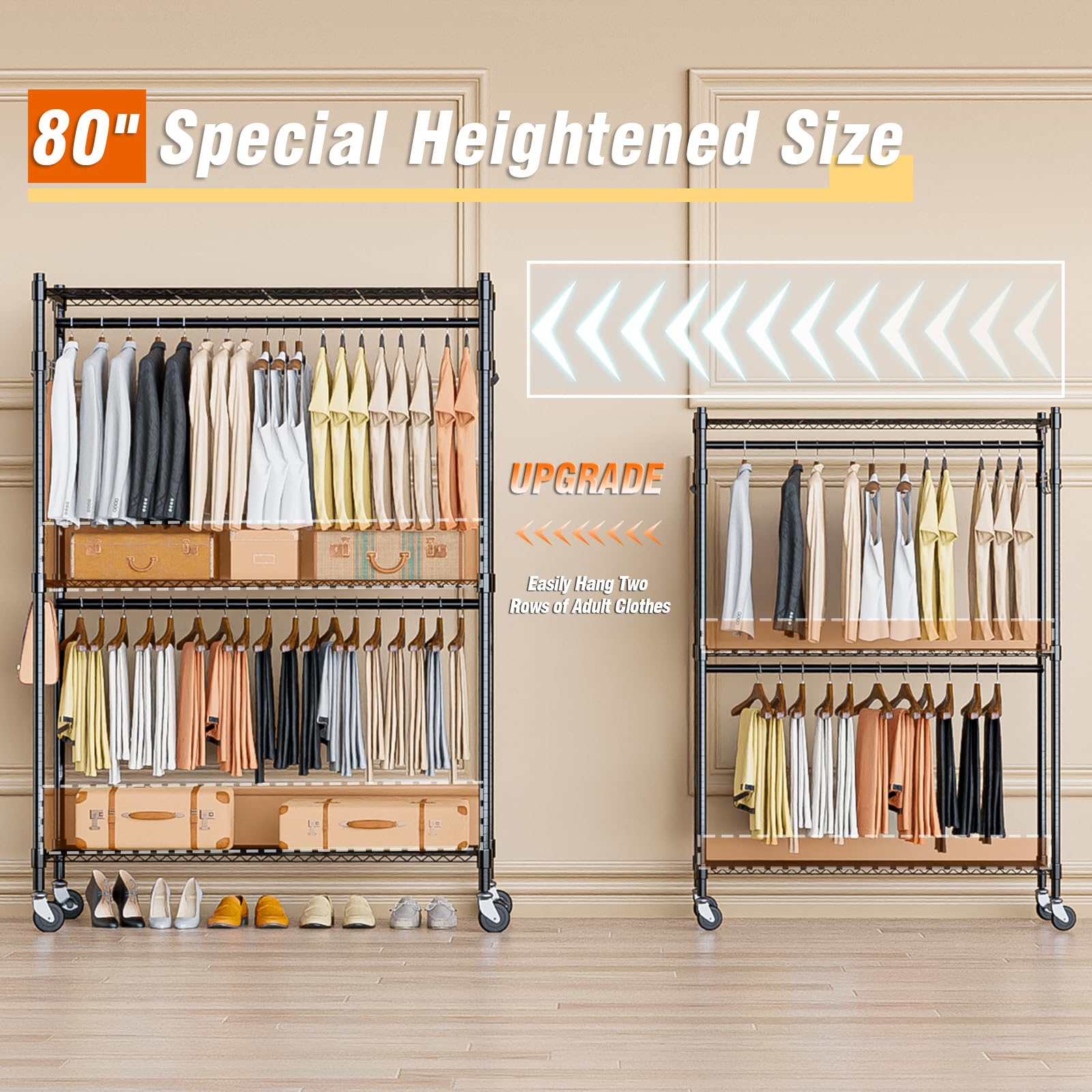 3 Tier Heavy Duty Garment Rack with Wheels
